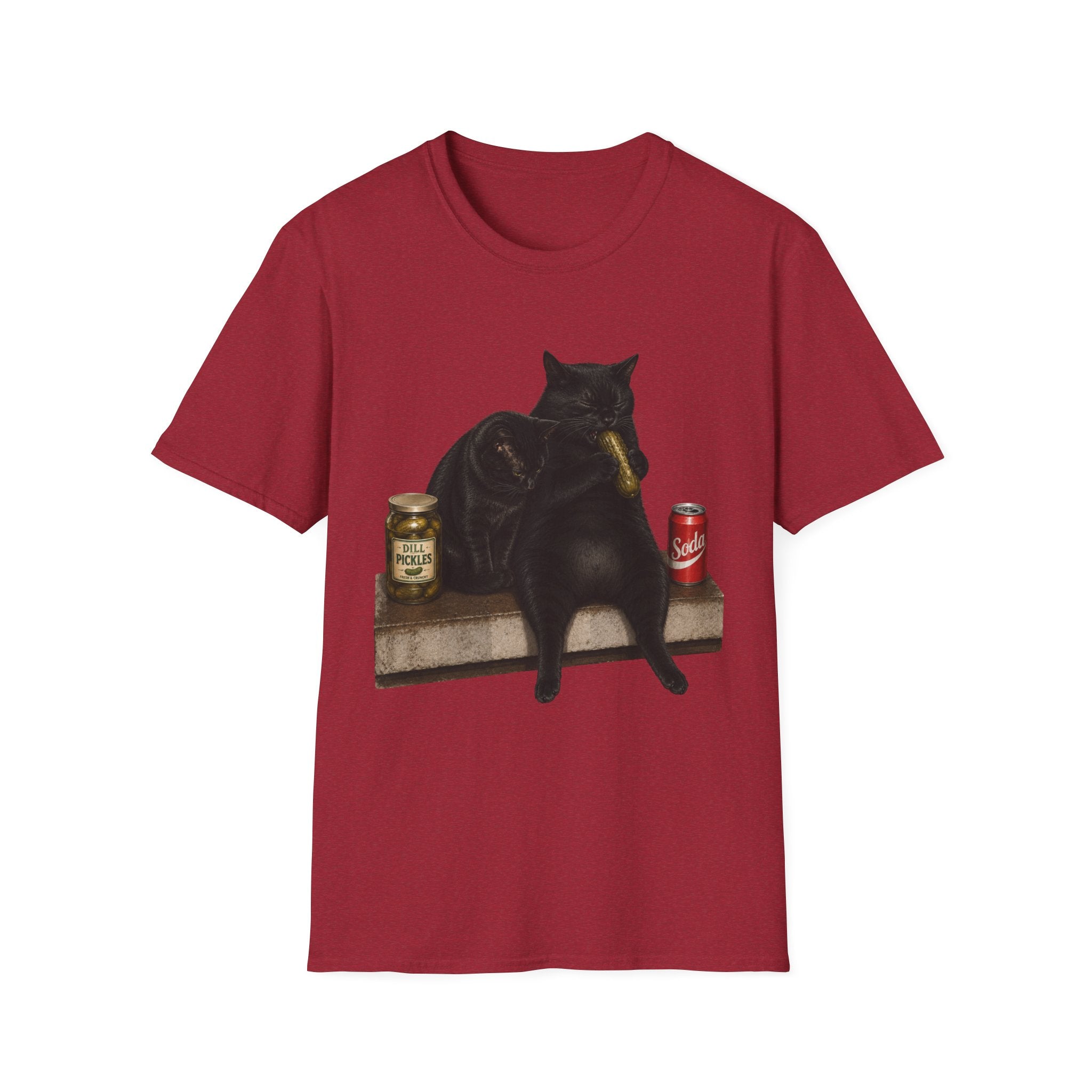 Black Cat Sitting with Drinks T-Shirt | Funny Cat Illustration