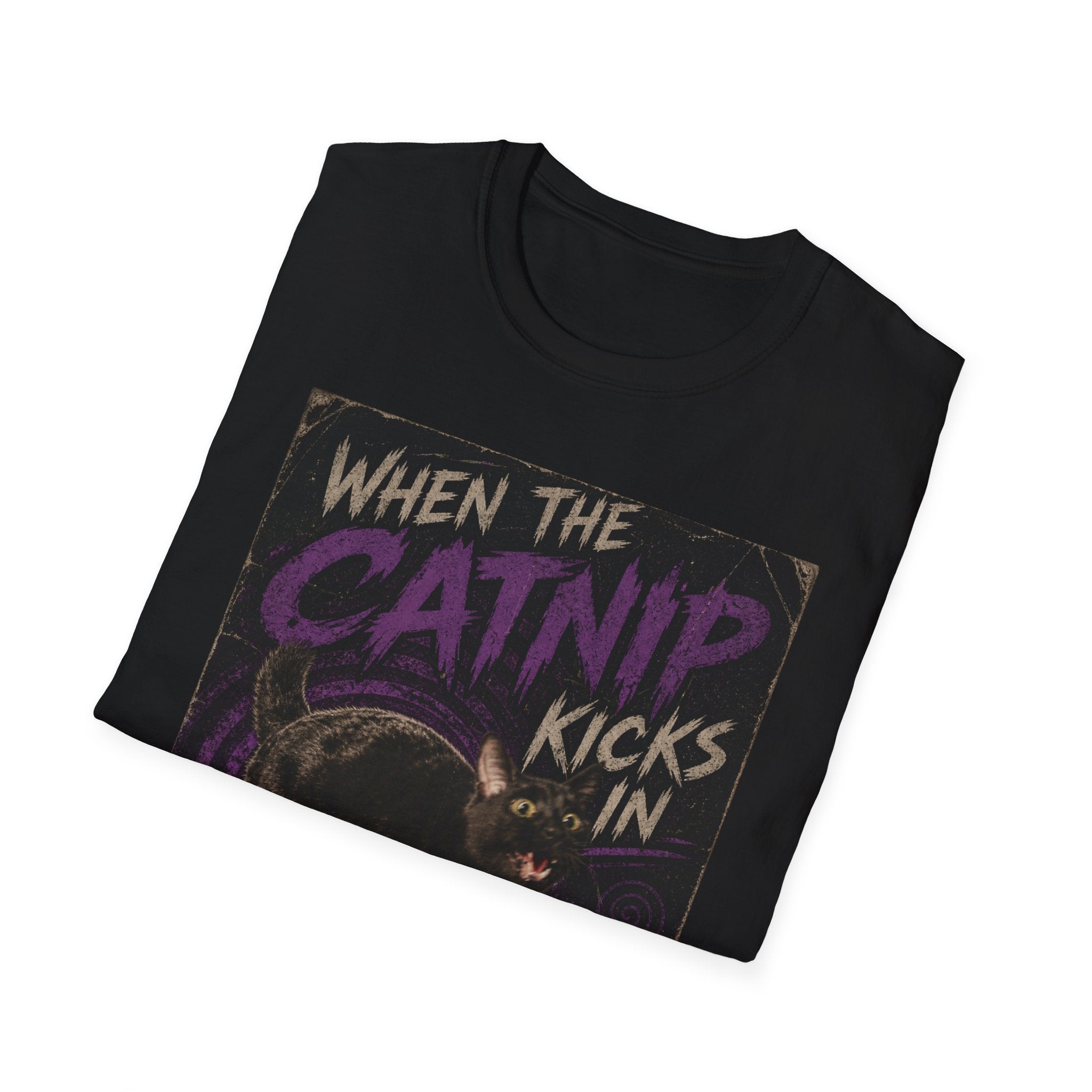 When the Catnip Kicks In T-Shirt | Black Cat Vintage Poster