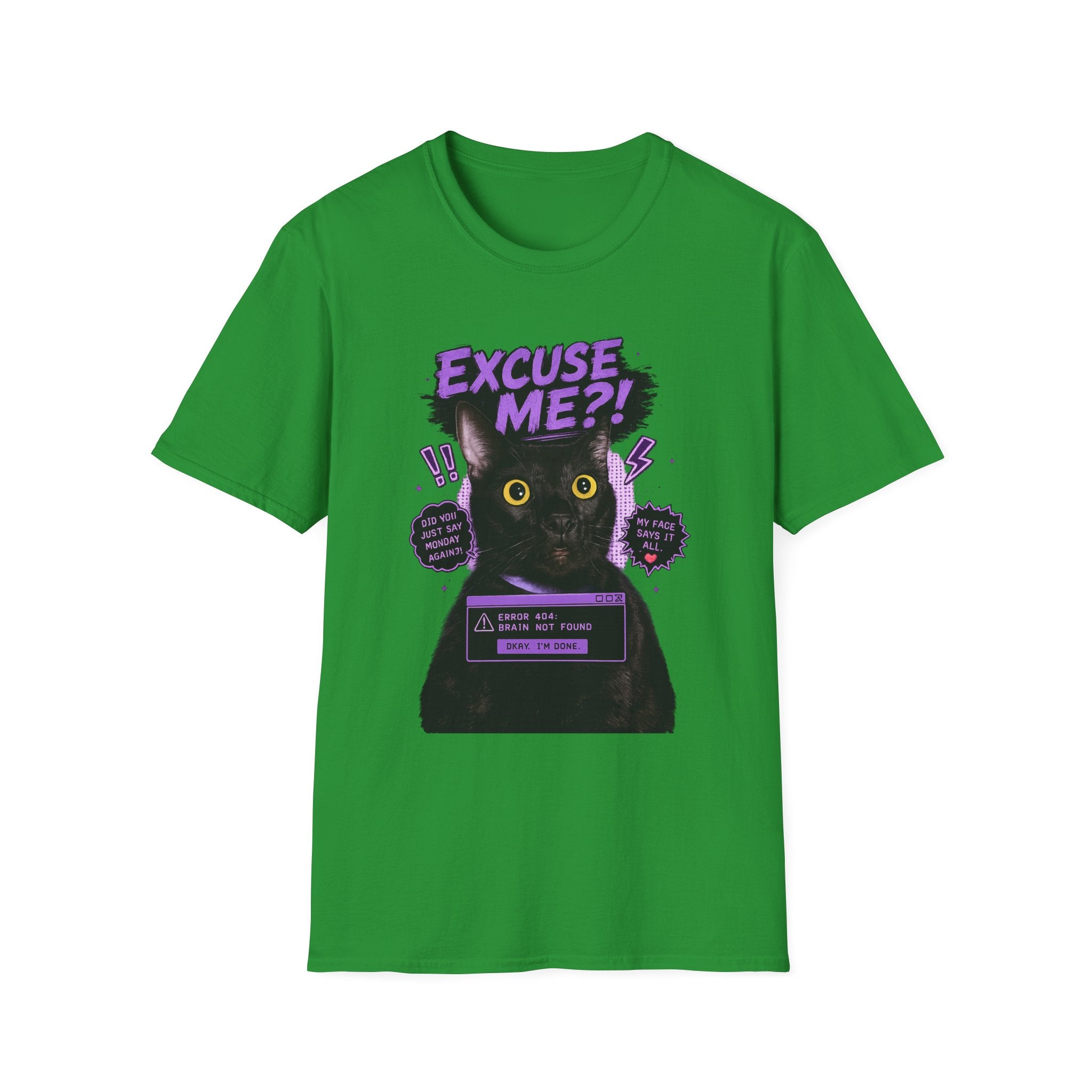 Excuse Me?! Black Cat Graphic T-Shirt | Retro Purple Horror Pop Art