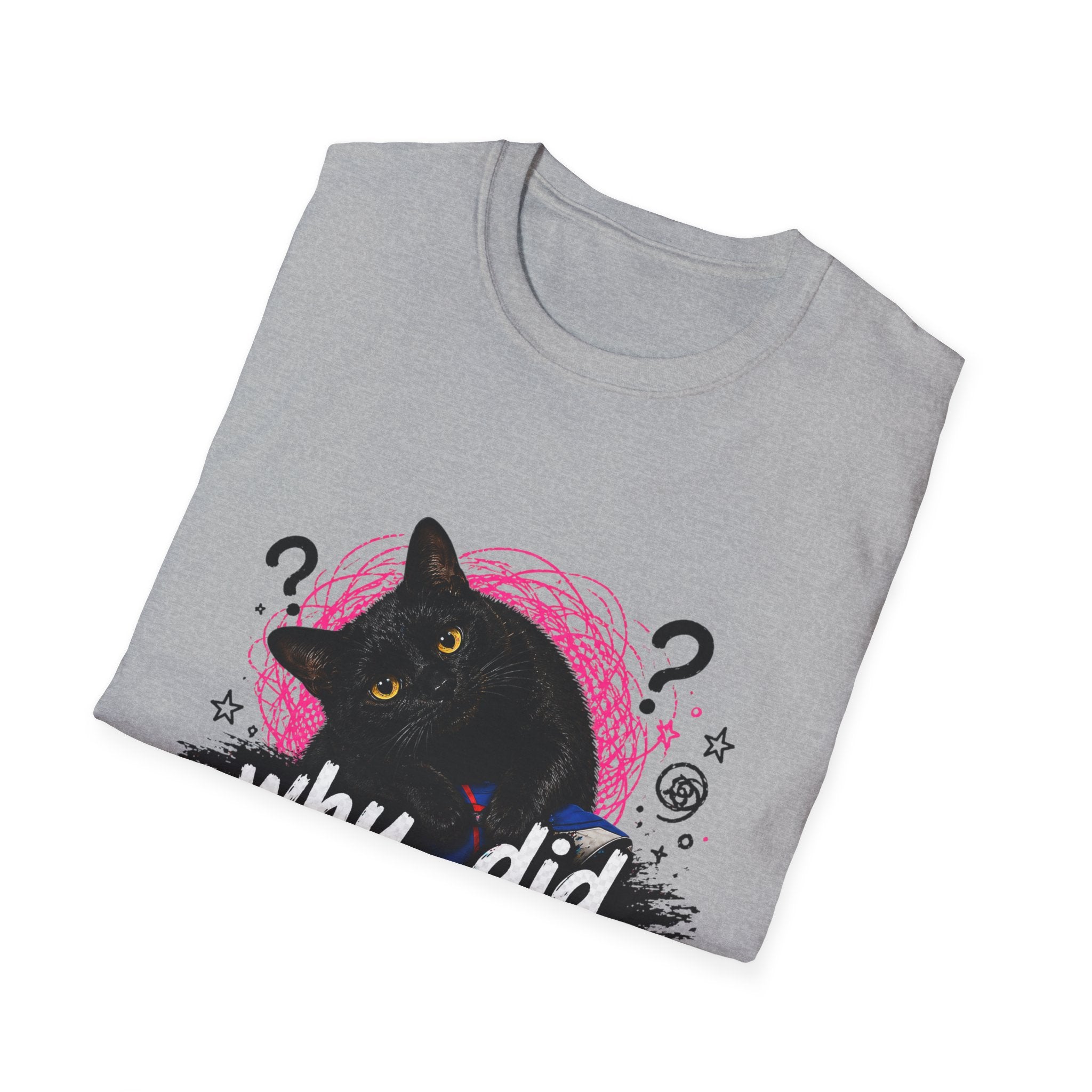 Confused Black Cat why did I walk in here? T-Shirt | Cat Humor Tee