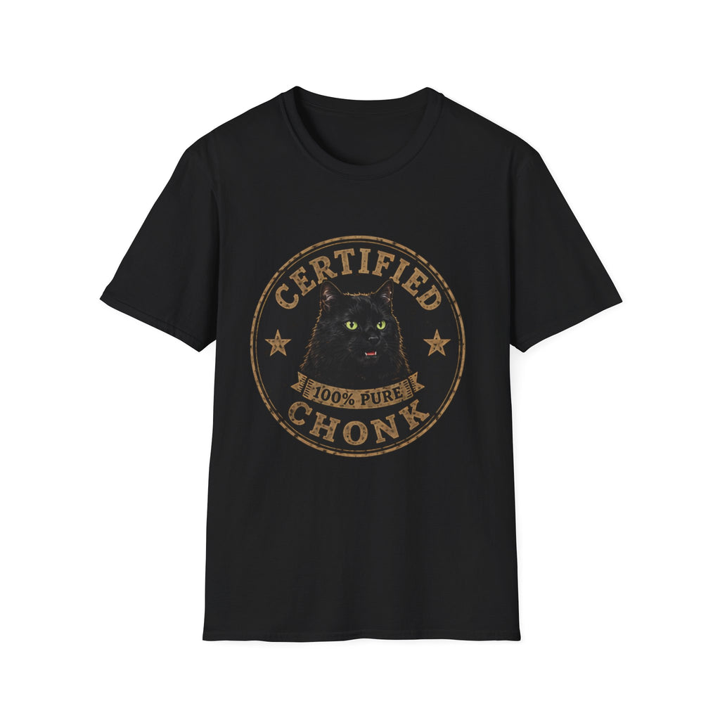 Certified Chonk Cat badge T-Shirt | Black cat illustration, vintage seal