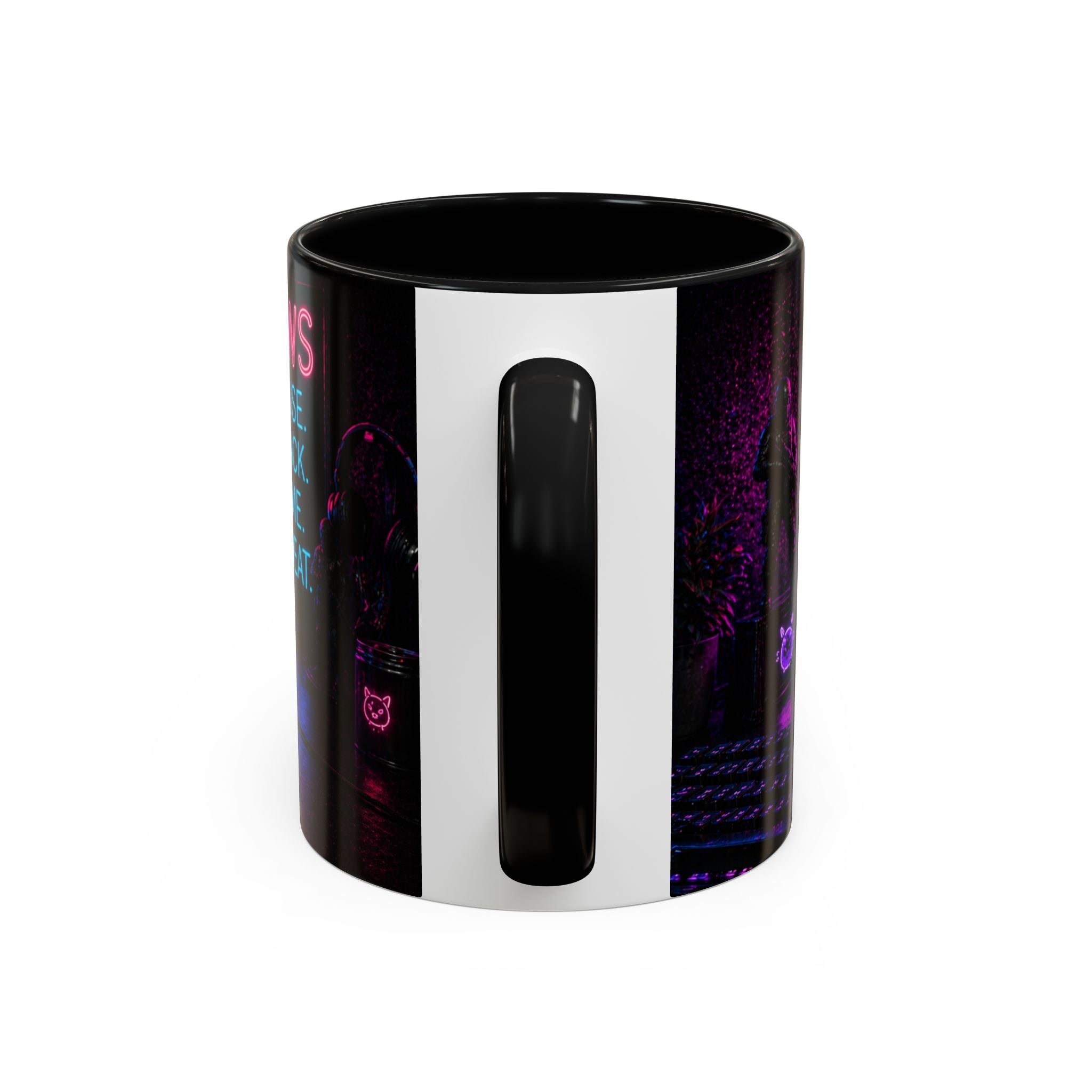 PAWS Pause Snack Game Repeat Cat Coffee Mug | Neon Gaming Cat Mug