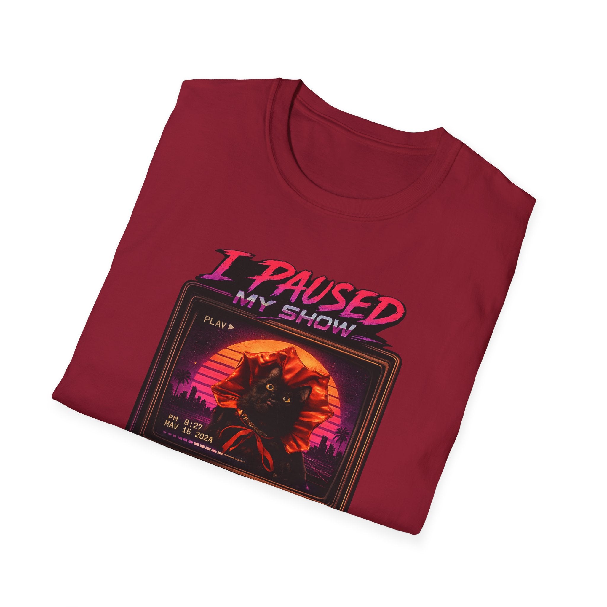 I Paused My Show Cat Watching Graphic T-Shirt | Retro Synthwave TV Design