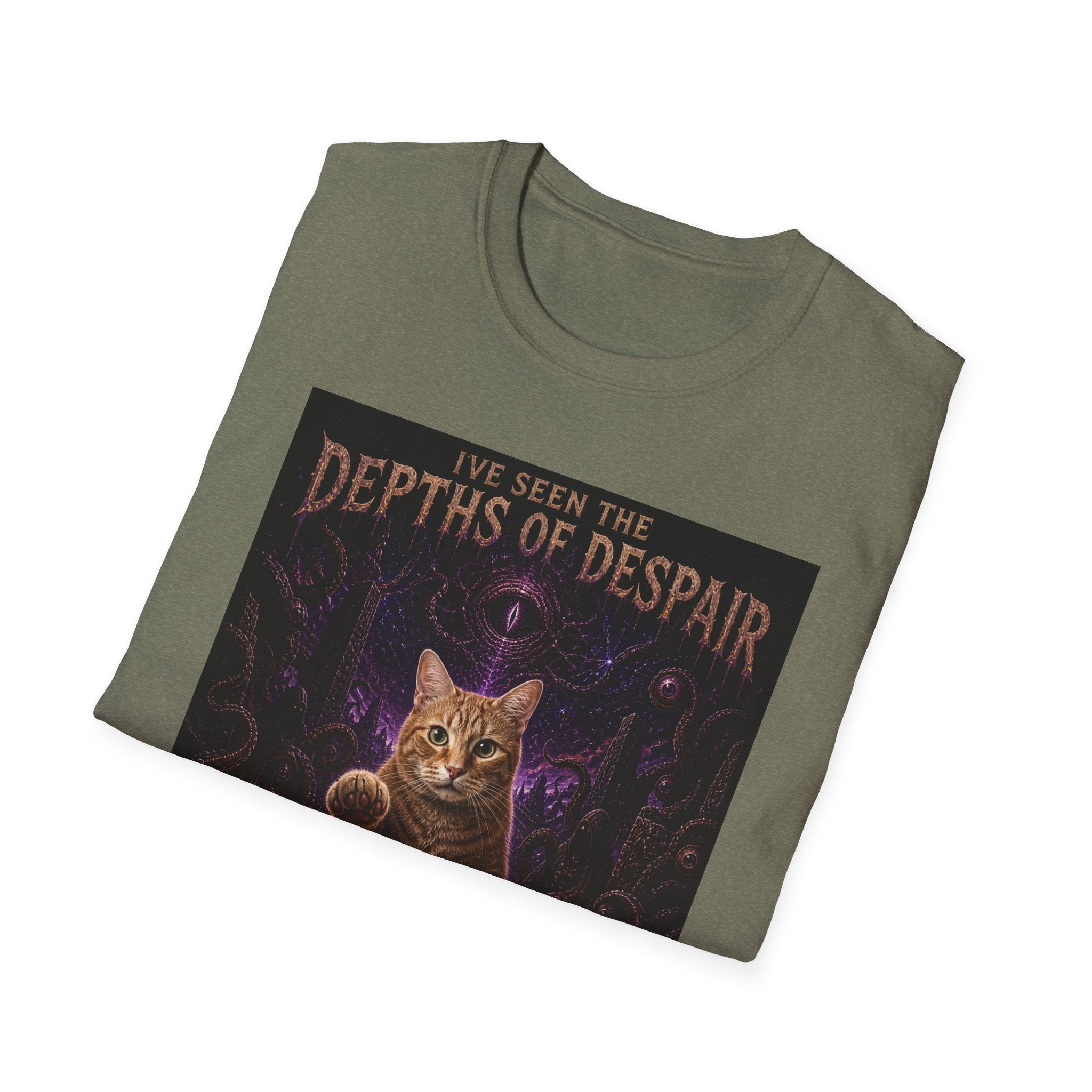 Depths of Despair Cat with Cheese, T-Shirt | Cat Illustration, Funny Quote