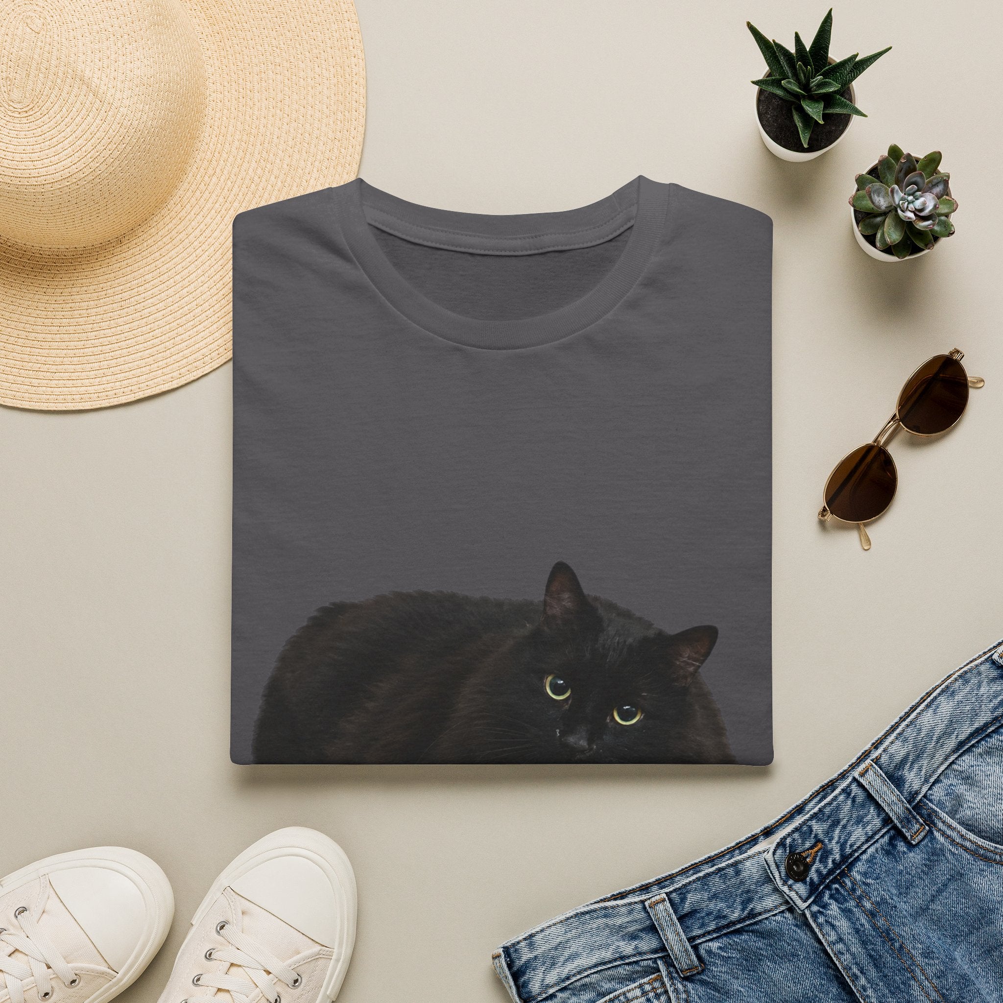 Peeking Black Cat T-Shirt | Minimal Cat Illustration