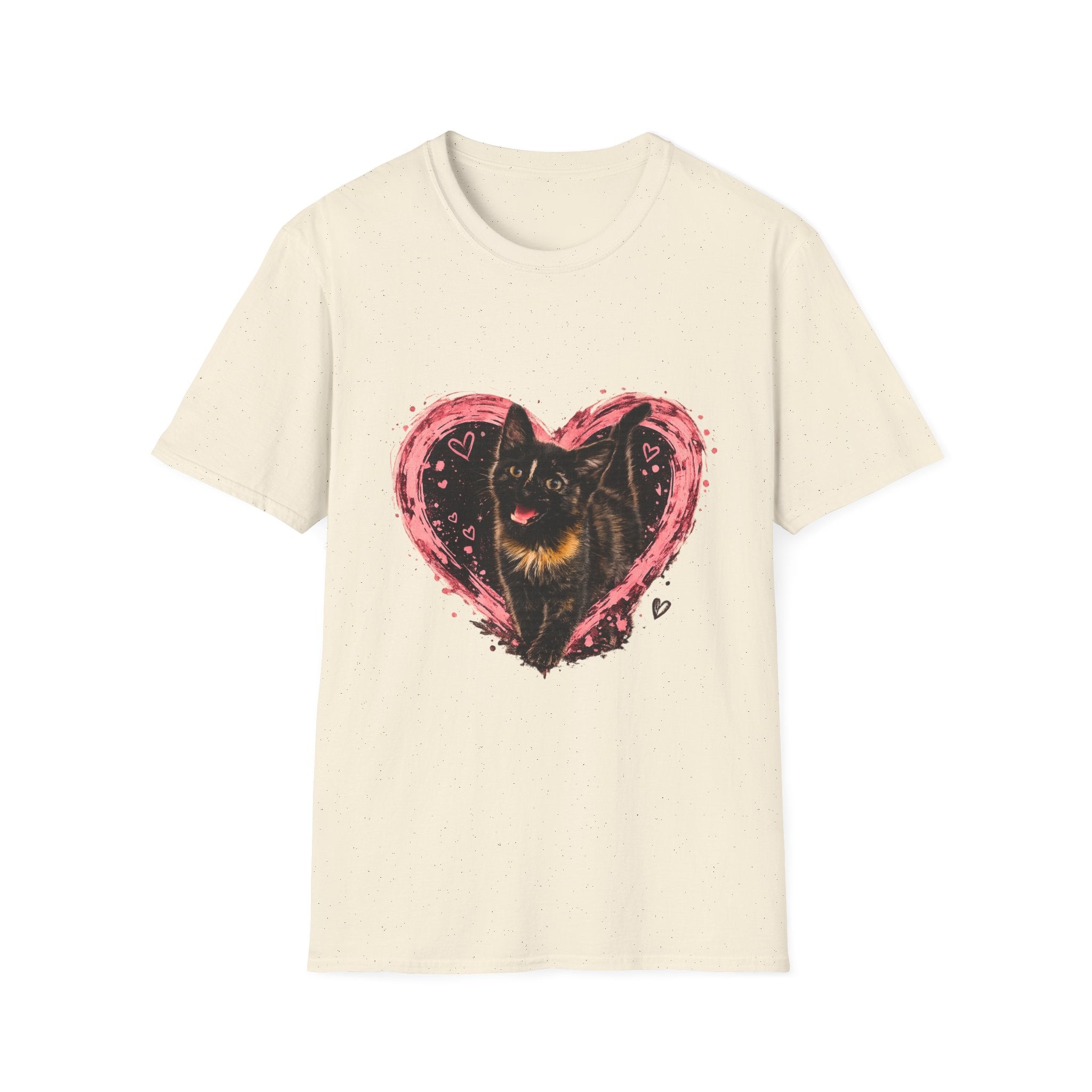 Black Cat in Pink Heart T-Shirt | Cute Cat Portrait Tee
