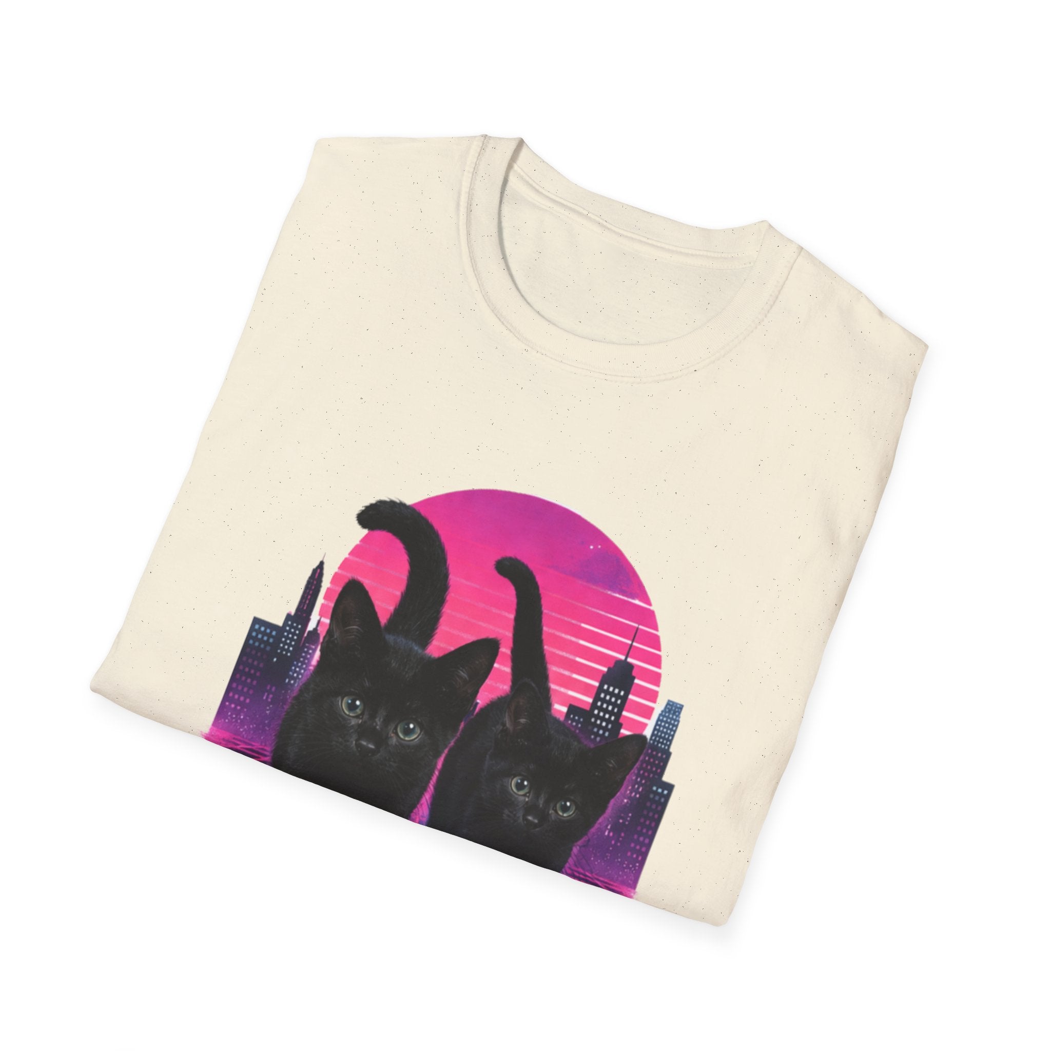 Retro Vaporwave Black Cats T-Shirt | Neon Sunset City