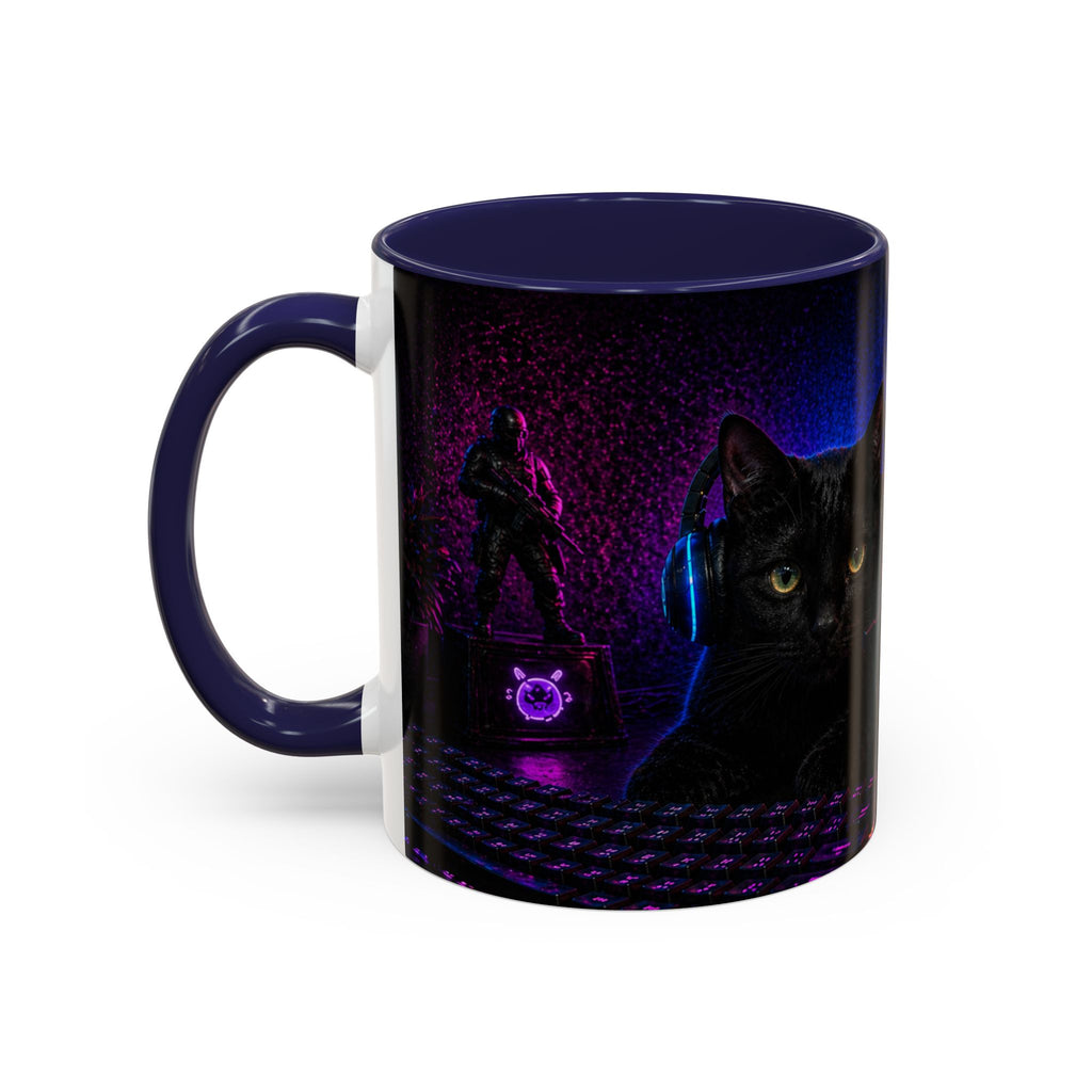 PAWS Pause Snack Game Repeat Cat Coffee Mug | Neon Gaming Cat Mug