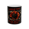 Error 404 Black Cat with Ruffled Collar Mug | Social Battery Not Found