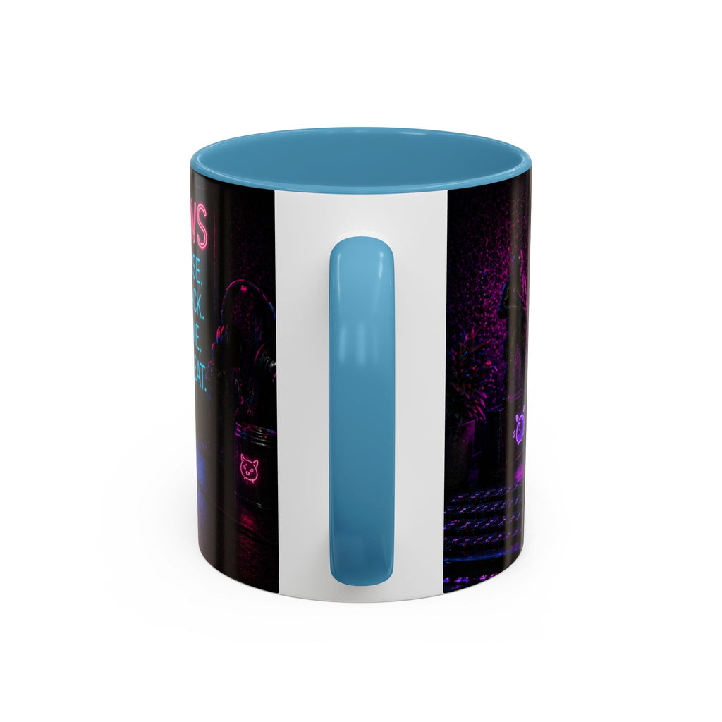 PAWS Pause Snack Game Repeat Cat Coffee Mug | Neon Gaming Cat Mug