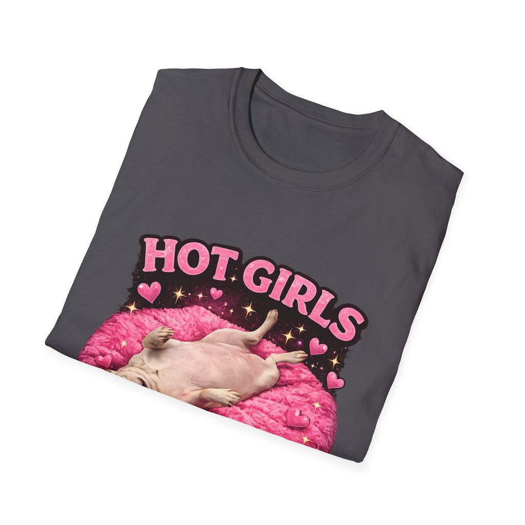 Hot Girls Sleep Like This T-Shirt | Cute Pug on Pink Donut Pillow