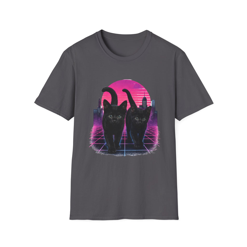 Retro Vaporwave Black Cats T-Shirt | Neon Sunset City