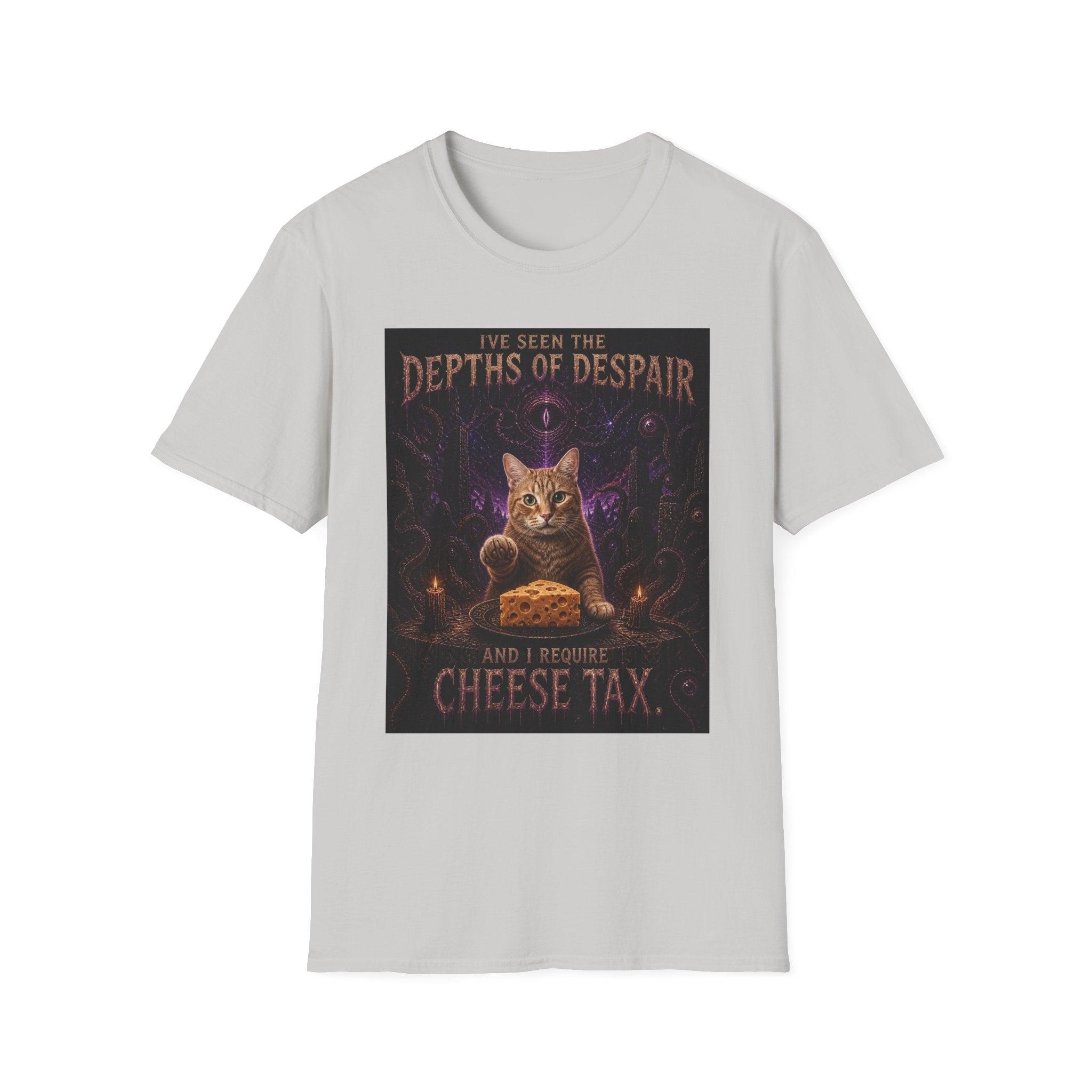 Depths of Despair Cat with Cheese, T-Shirt | Cat Illustration, Funny Quote