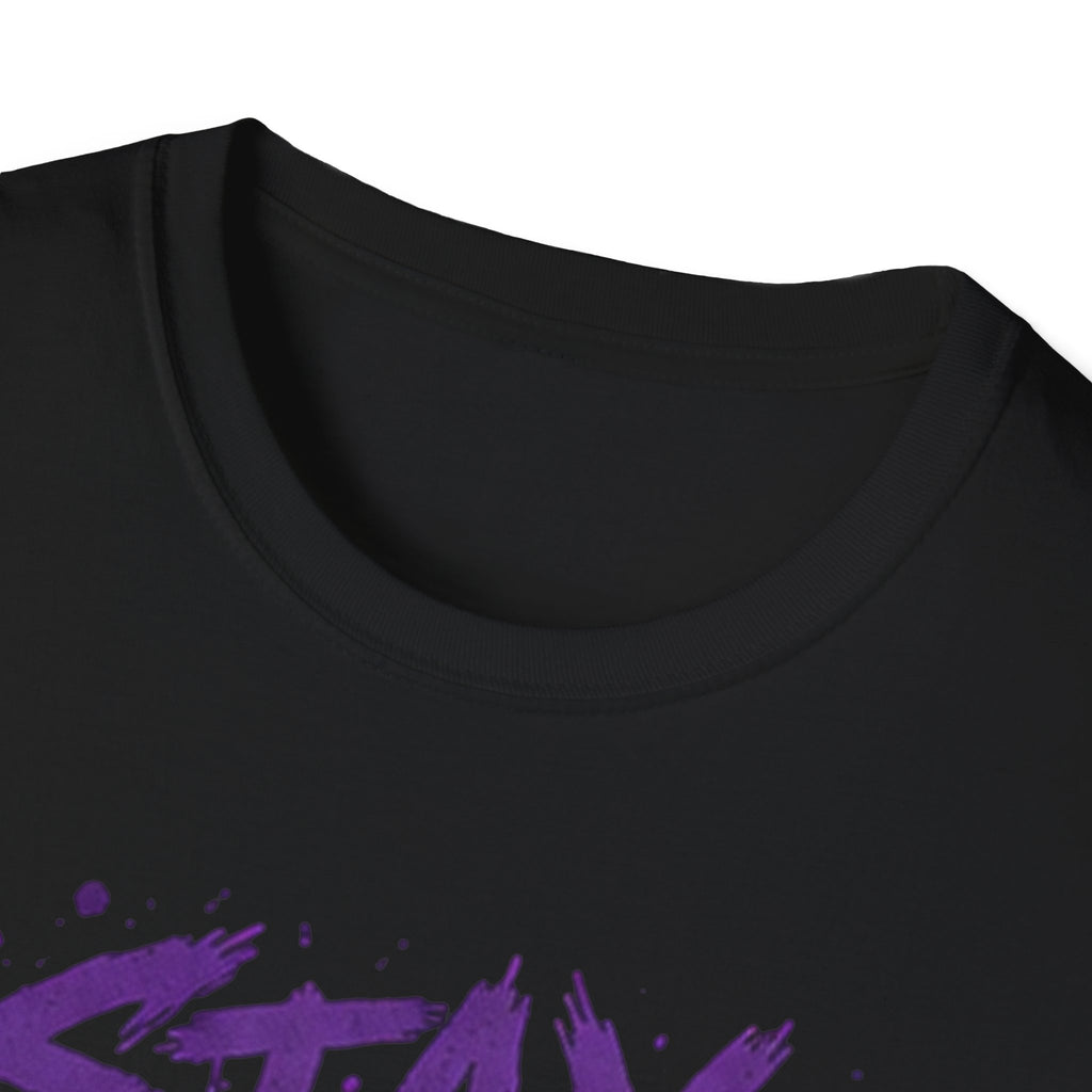 Stay Feral Cat Illustration T-Shirt | Black Cat, Purple Graffiti Text