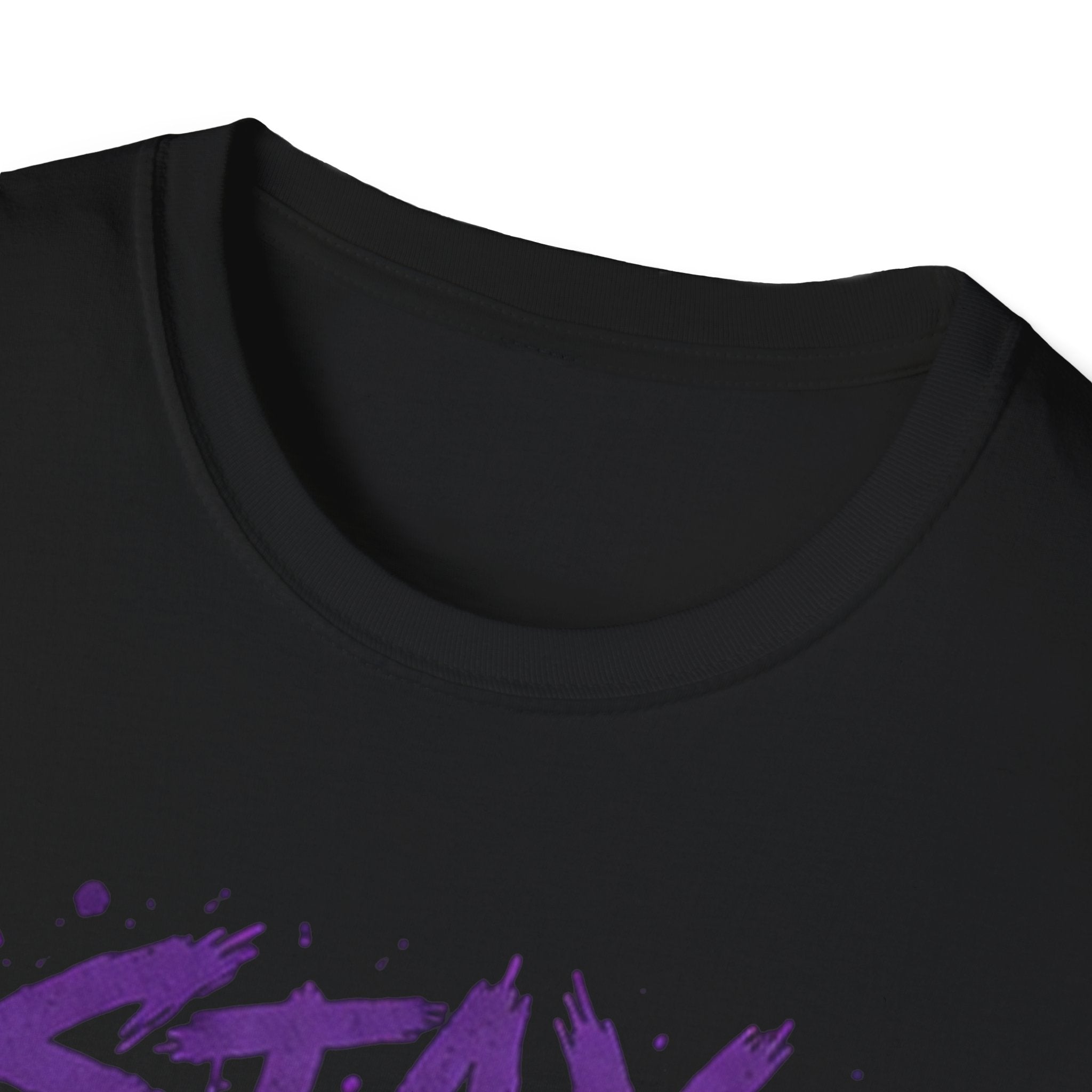 Stay Feral Cat Illustration T-Shirt | Black Cat, Purple Graffiti Text