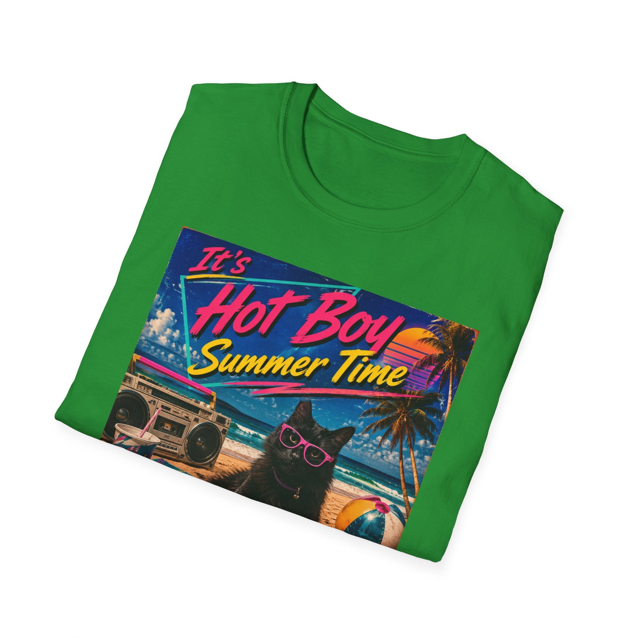 Hot Boy Summer Time cat graphic T-Shirt | retro beach vaporwave