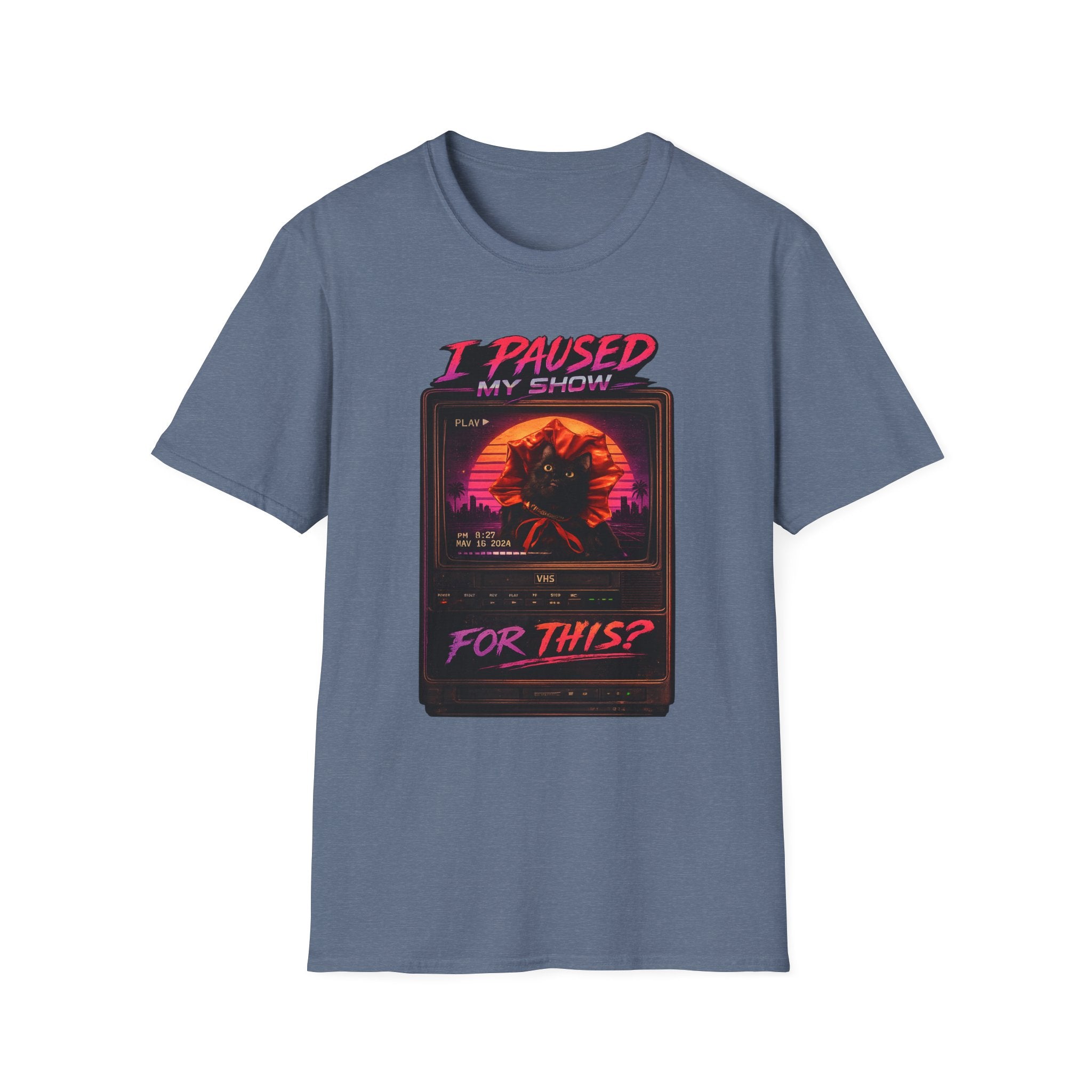 I Paused My Show Cat Watching Graphic T-Shirt | Retro Synthwave TV Design