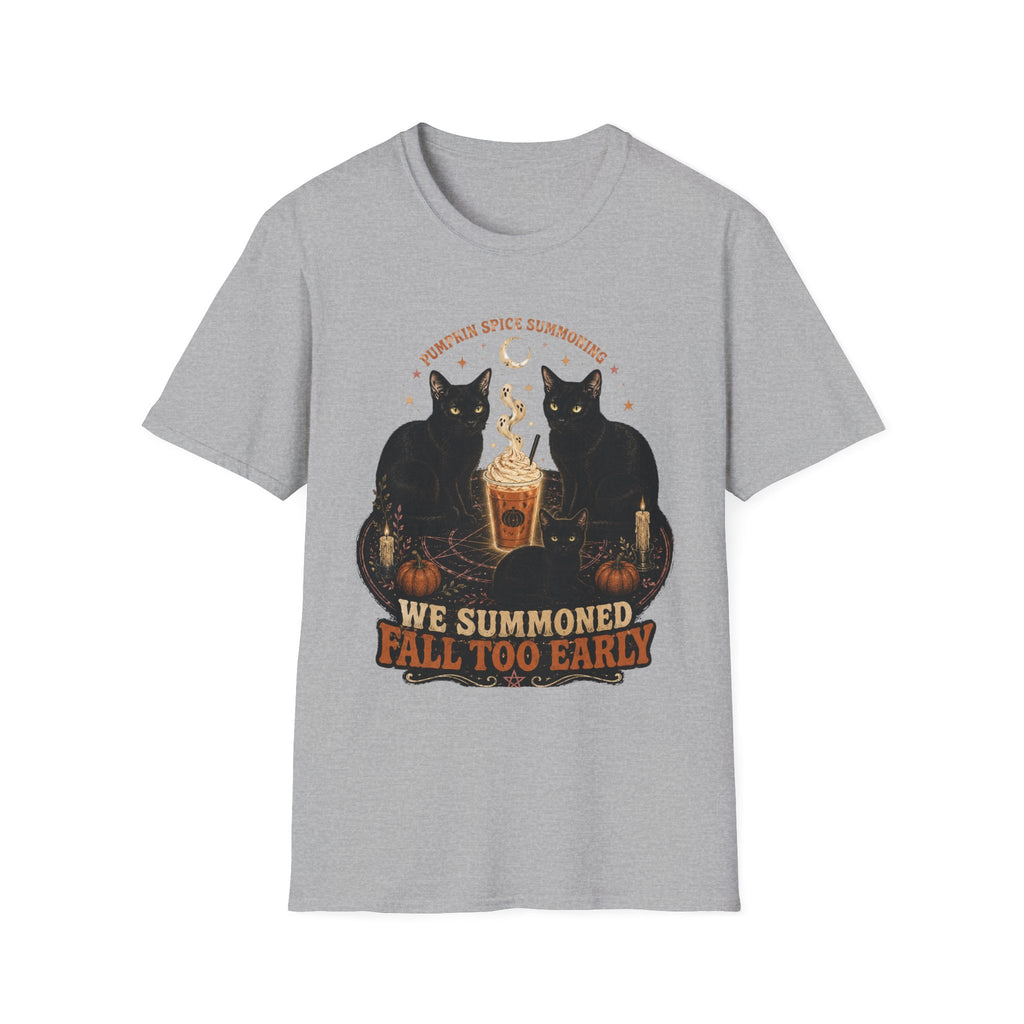 Pumpkin Spice Summoning T-Shirt | Black Cats, Fall Latte Illustration