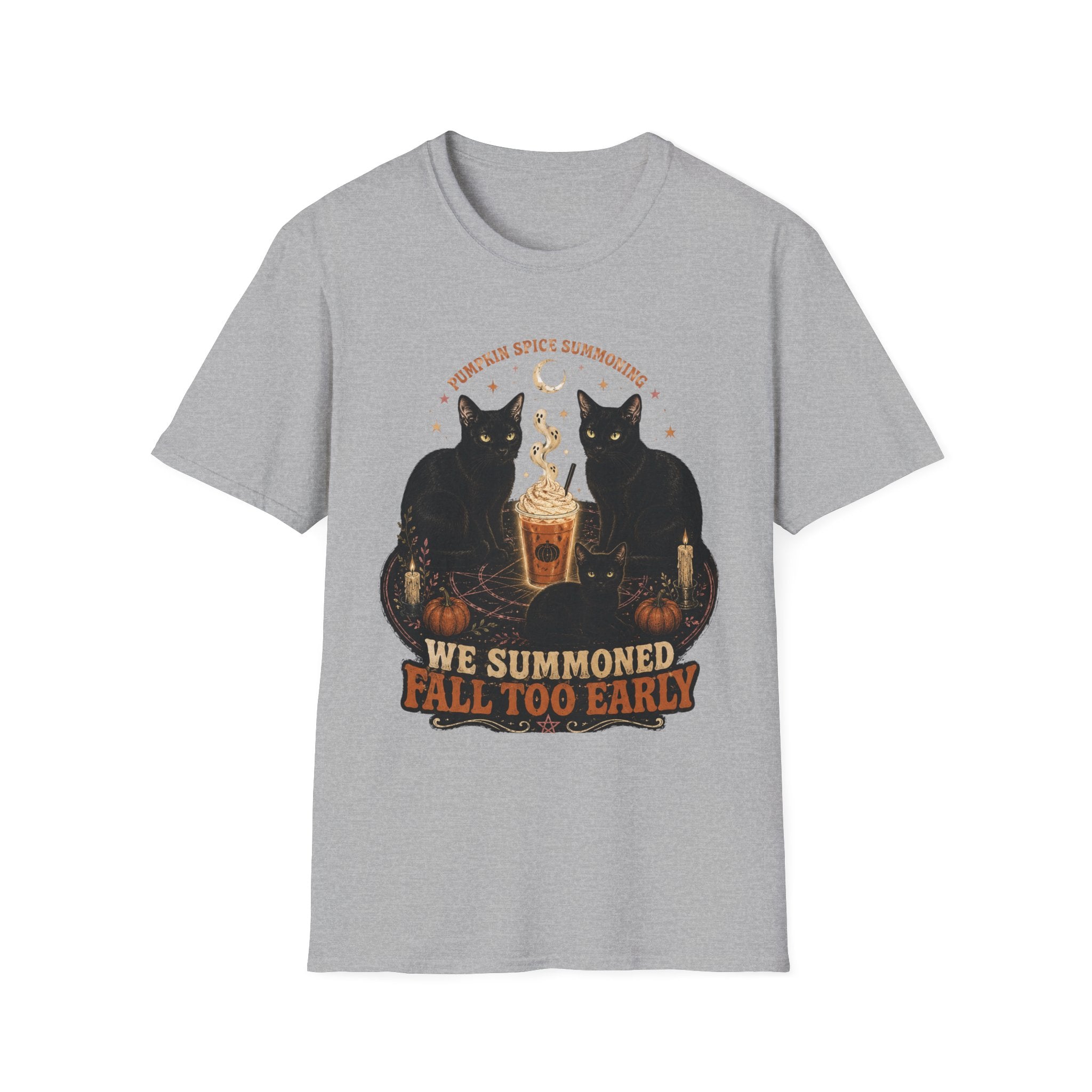 Pumpkin Spice Summoning T-Shirt | Black Cats, Fall Latte Illustration