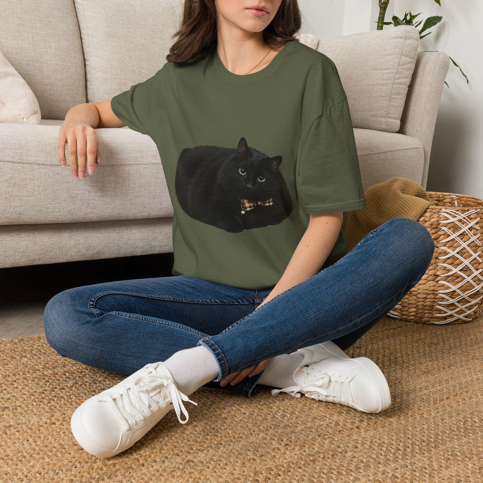 Peeking Black Cat T-Shirt | Minimal Cat Illustration
