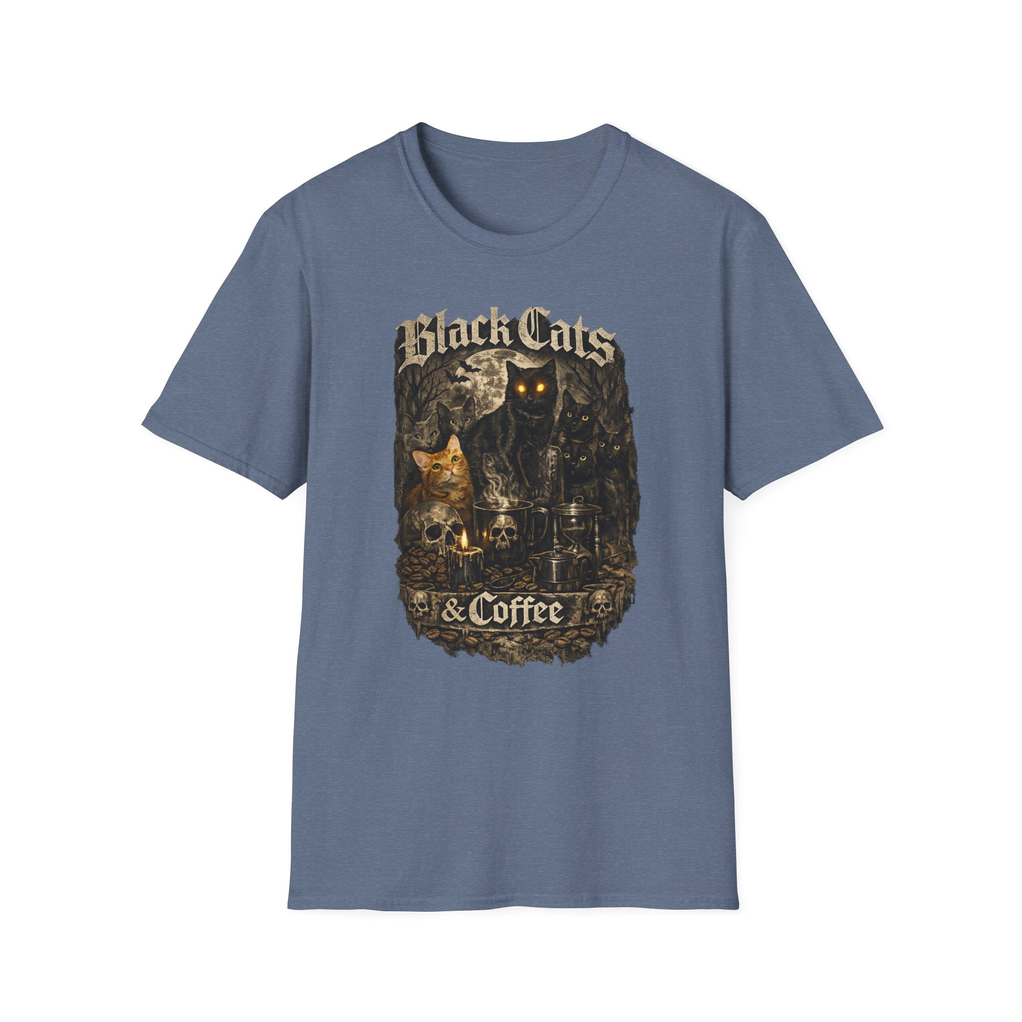 Black Cats & Coffee T-Shirt | Vintage Gothic Cat Illustration, Coffee Lover