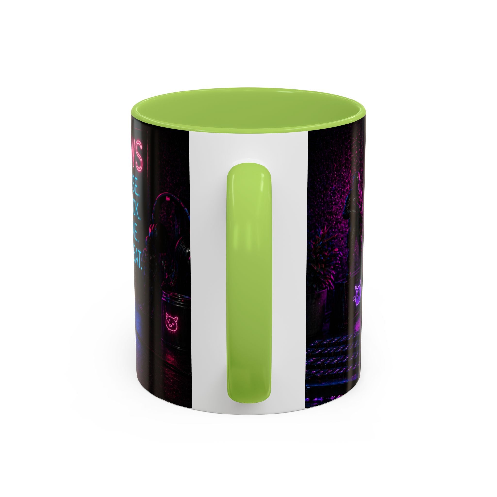 PAWS Pause Snack Game Repeat Cat Coffee Mug | Neon Gaming Cat Mug