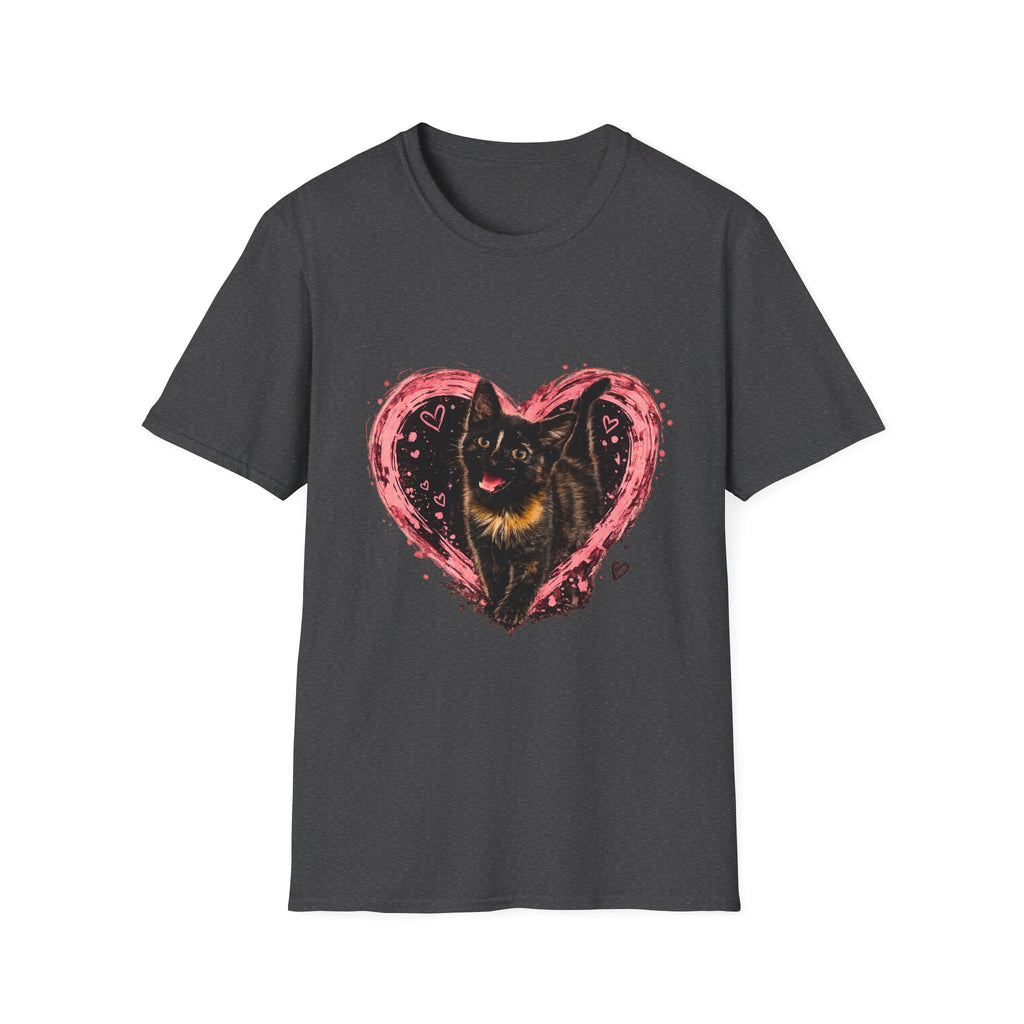Black Cat in Pink Heart T-Shirt | Cute Cat Portrait Tee