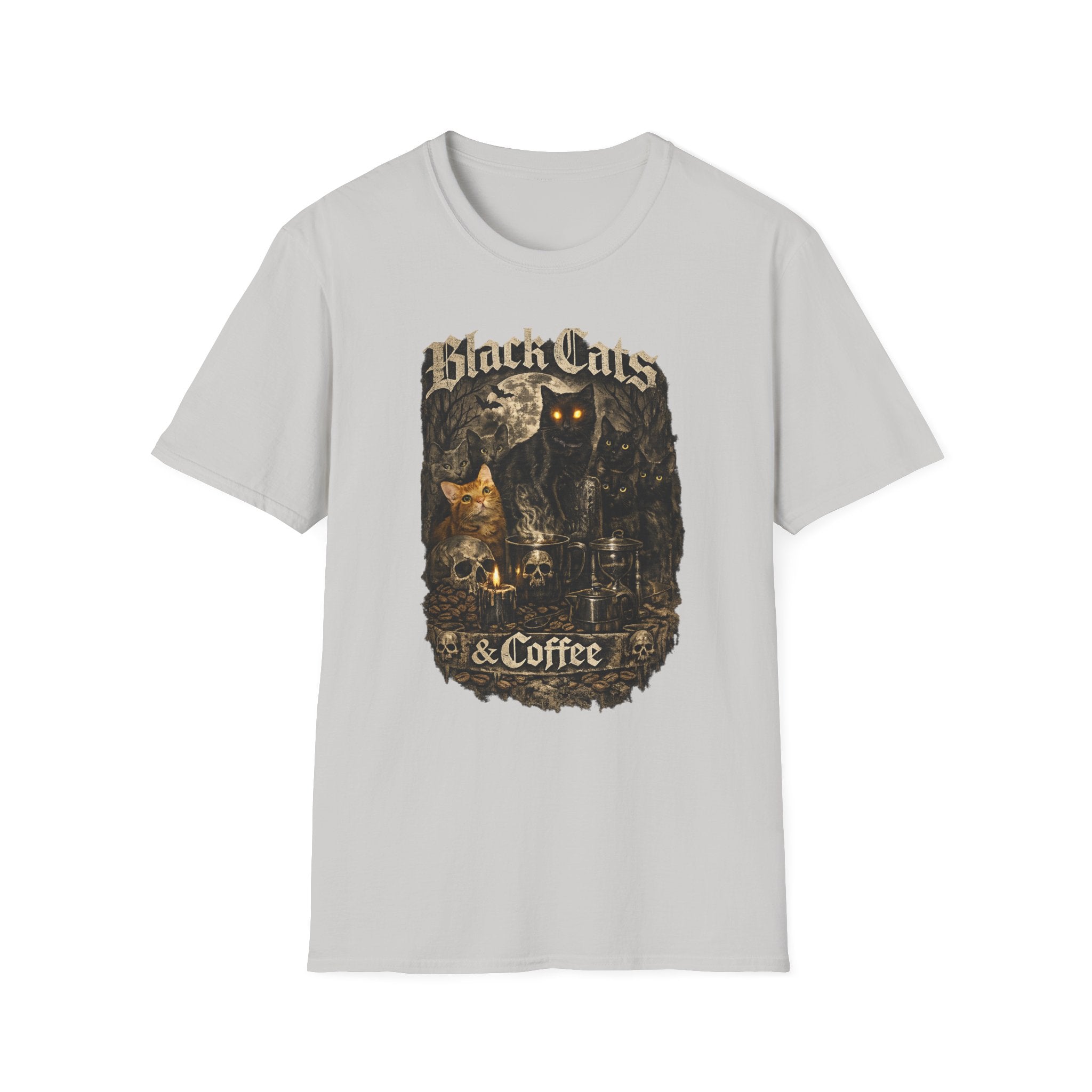 Black Cats & Coffee T-Shirt | Vintage Gothic Cat Illustration, Coffee Lover