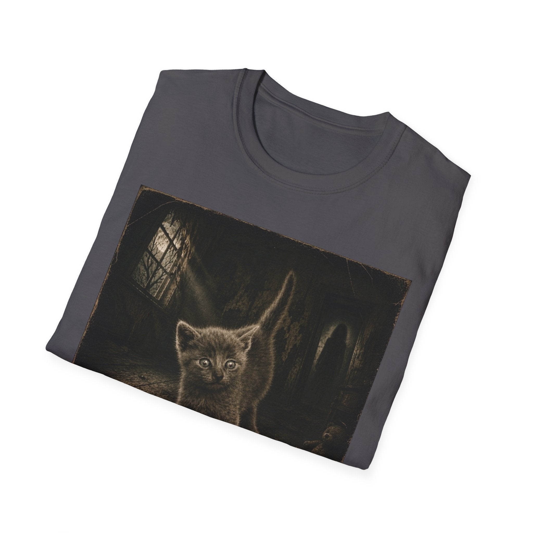 Gray Spooky Cat T-Shirt | Halloween Cat Shirt