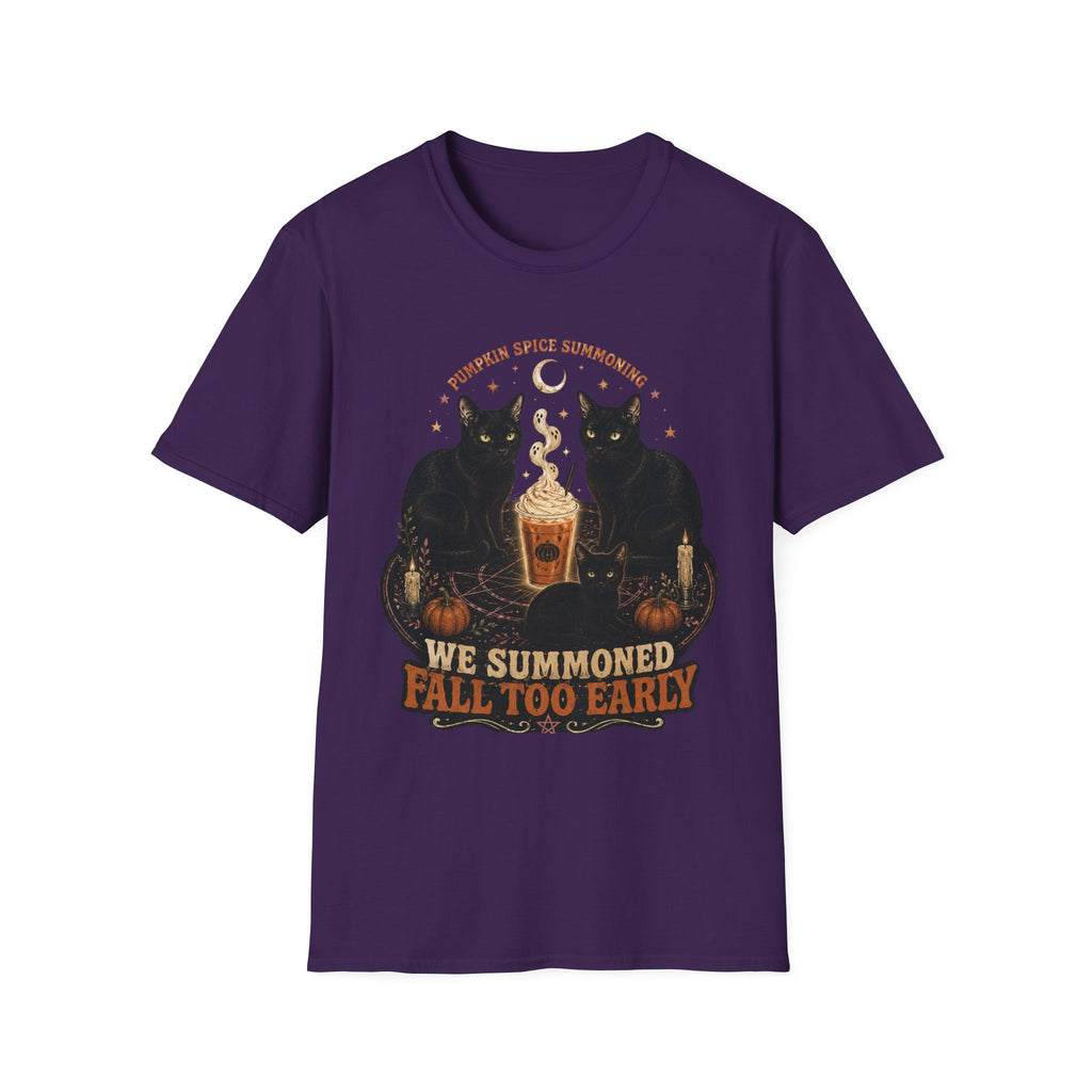 Pumpkin Spice Summoning T-Shirt | Black Cats, Fall Latte Illustration