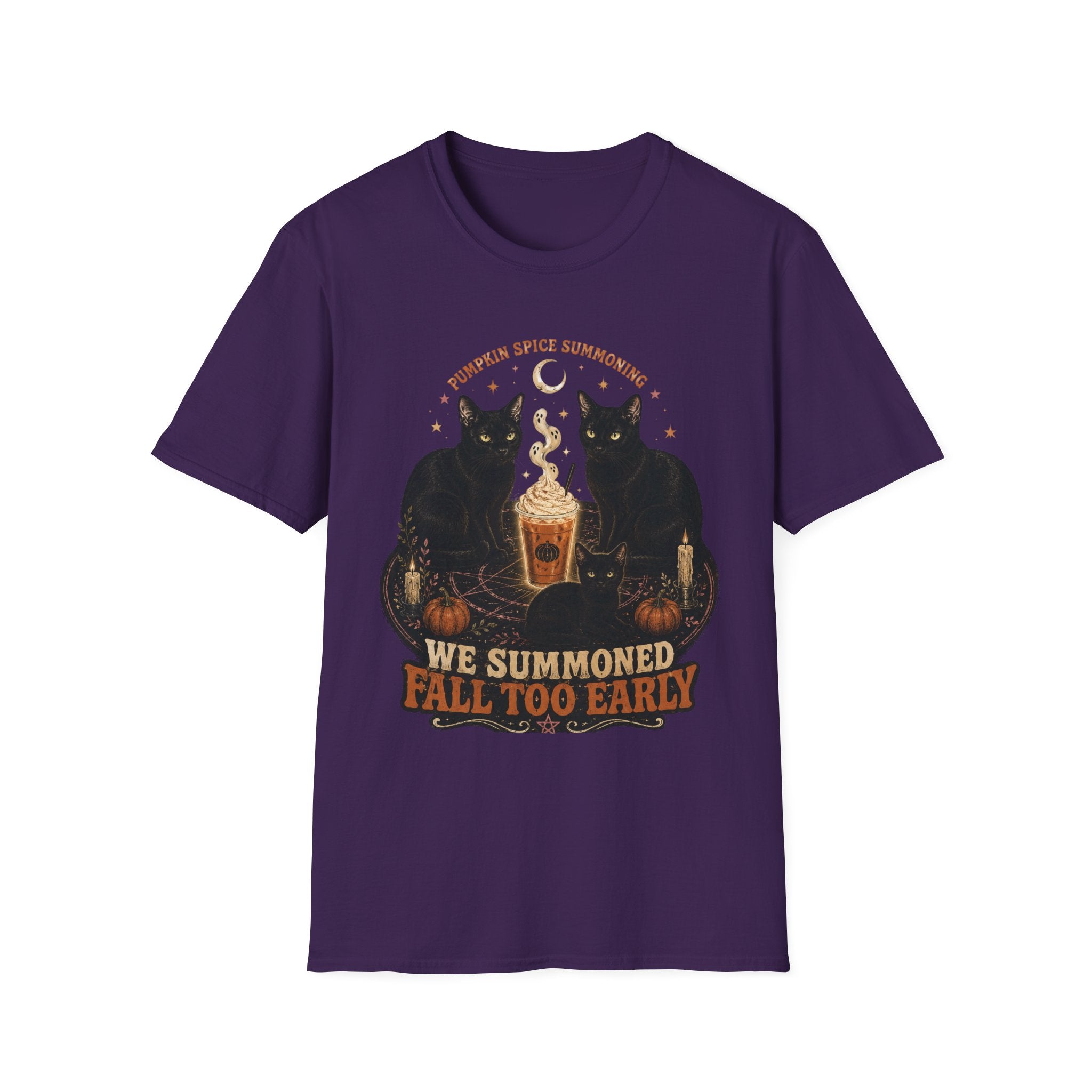Pumpkin Spice Summoning T-Shirt | Black Cats, Fall Latte Illustration