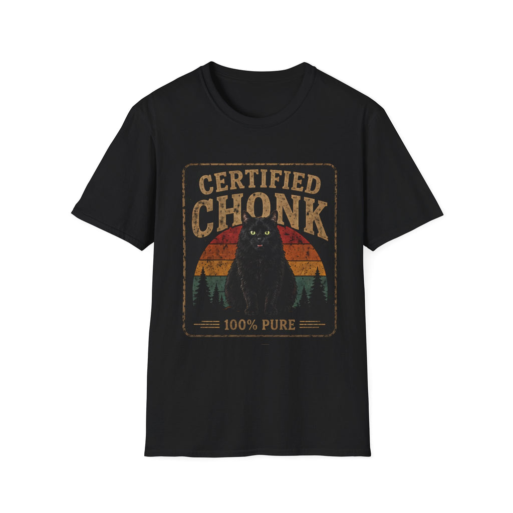 Certified Chonk Cat T-Shirt | Retro Sunset, 100% Pure