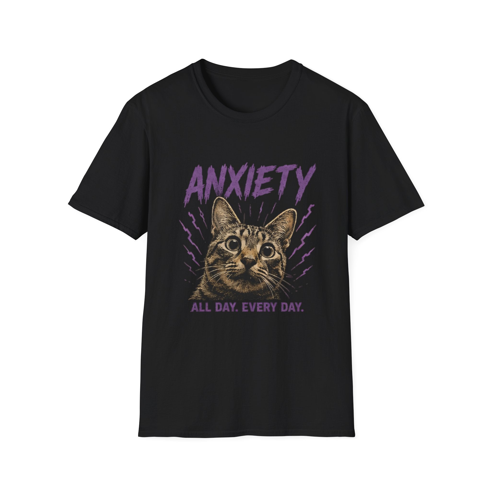 Anxiety Cat All Day Every Day T-Shirt | Cat Face Graphic Tee