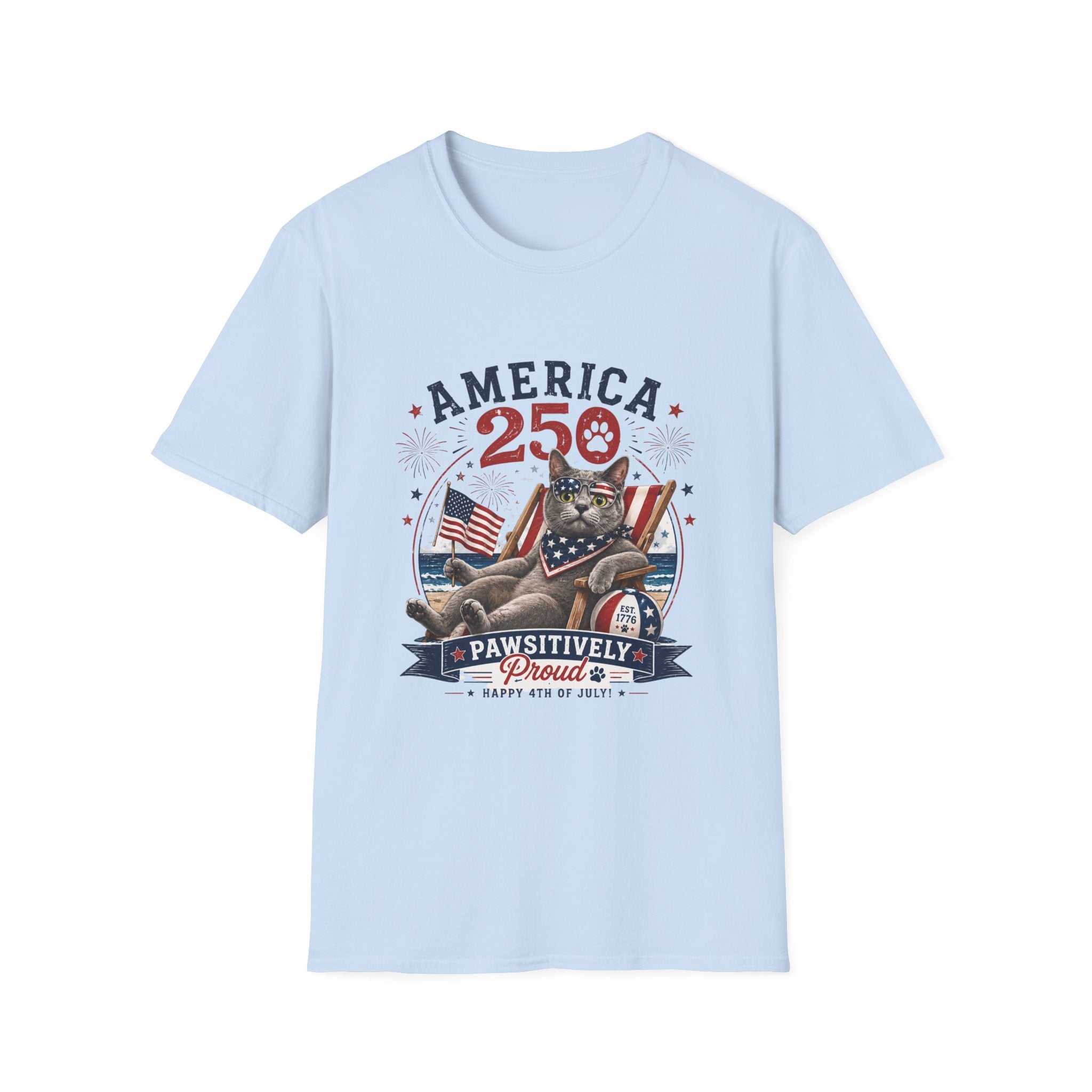 America 250 Cat Patriotic T-Shirt | Flag, Fireworks, Cute Cat
