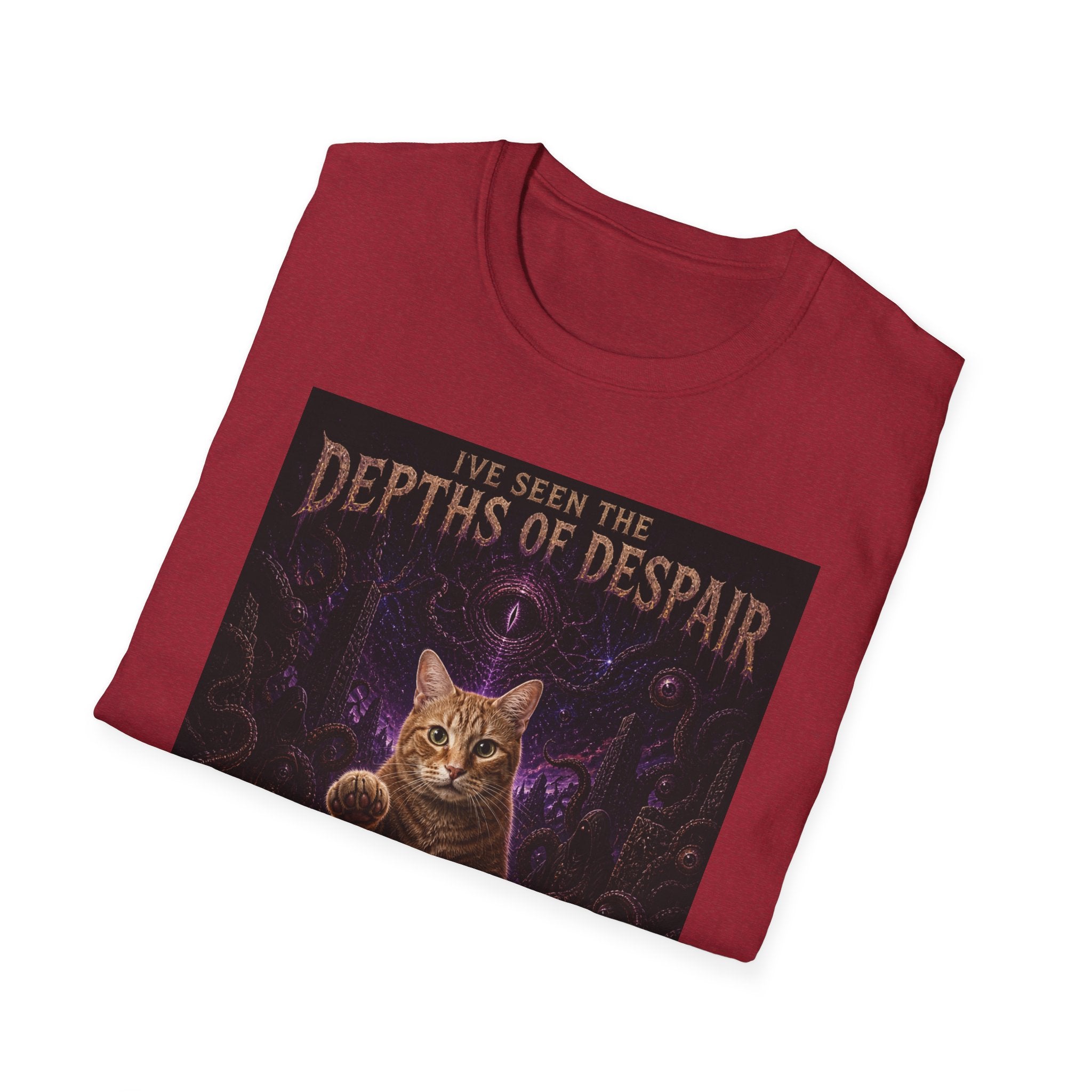 Depths of Despair Cat with Cheese, T-Shirt | Cat Illustration, Funny Quote
