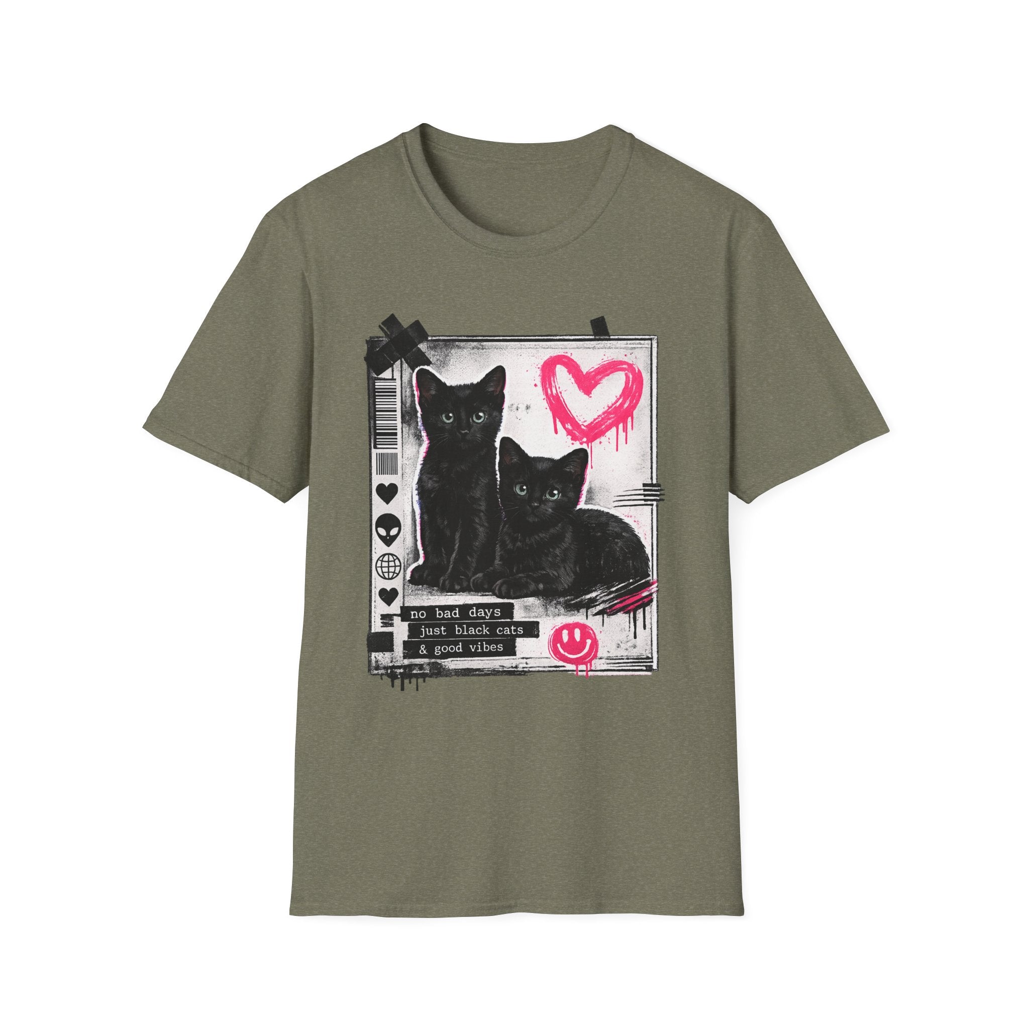 Black Kittens with Pink Heart T-Shirt | Grunge Cat Graphic, Cute Goth