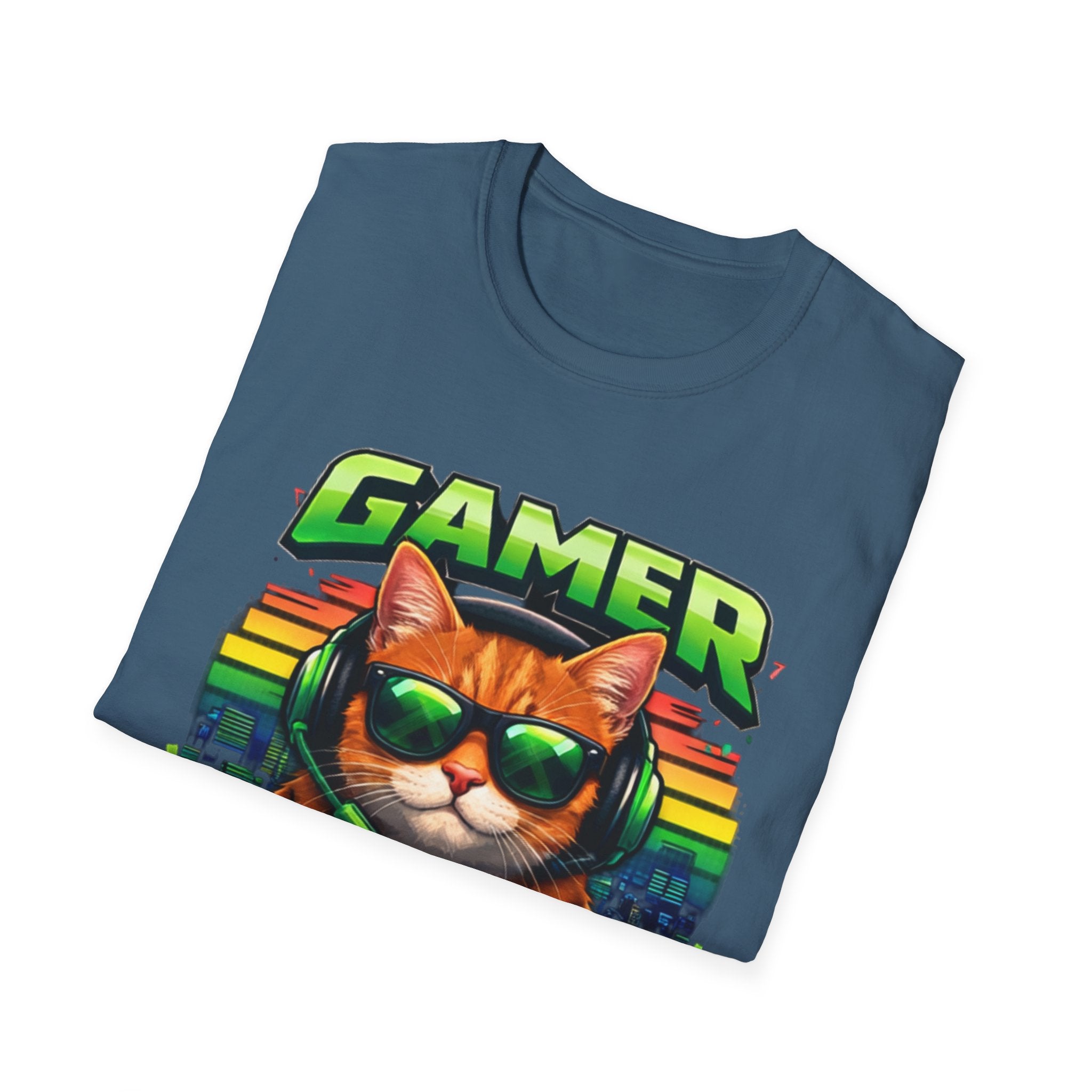 Gamer Cat with Controller T-Shirt | Eat Sleep Game Repeat