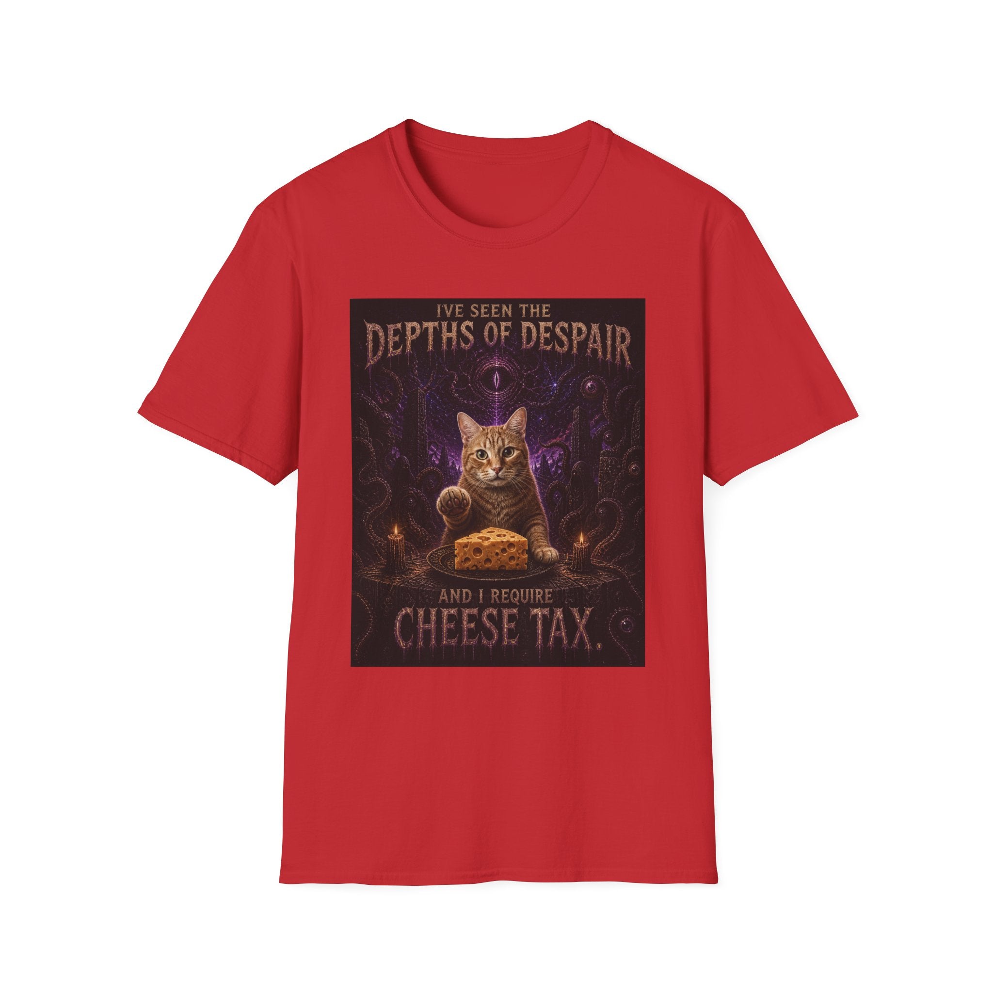 Depths of Despair Cat with Cheese, T-Shirt | Cat Illustration, Funny Quote