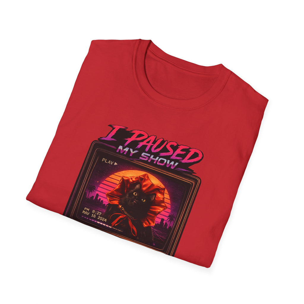 I Paused My Show Cat Watching Graphic T-Shirt | Retro Synthwave TV Design