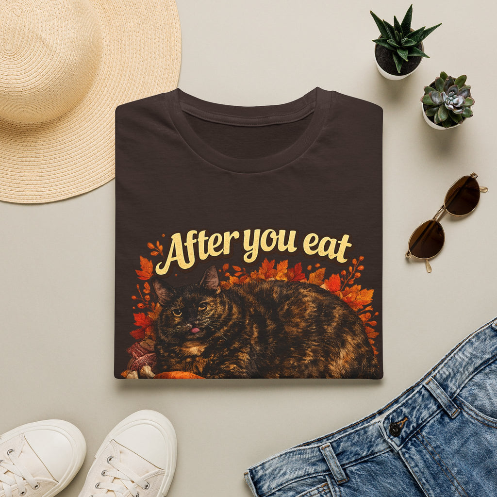 After You Eat Turkey T-Shirt | Cat Thanksgiving Design, Fall Leaves