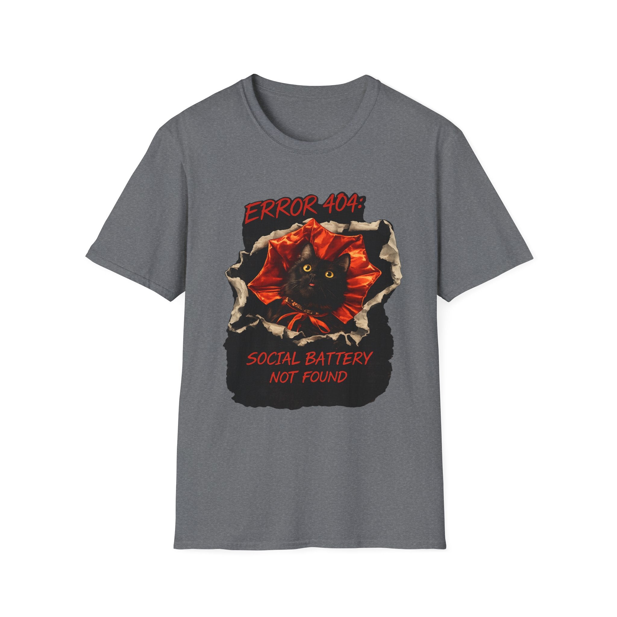 Error 404 Black Cat in Red Flower T-Shirt | Social Battery Not Found