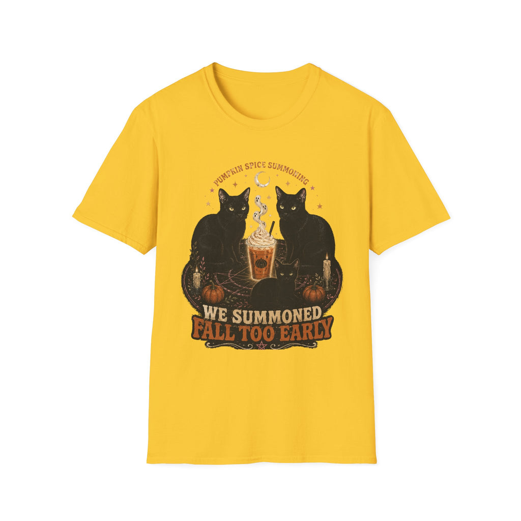 Pumpkin Spice Summoning T-Shirt | Black Cats, Fall Latte Illustration