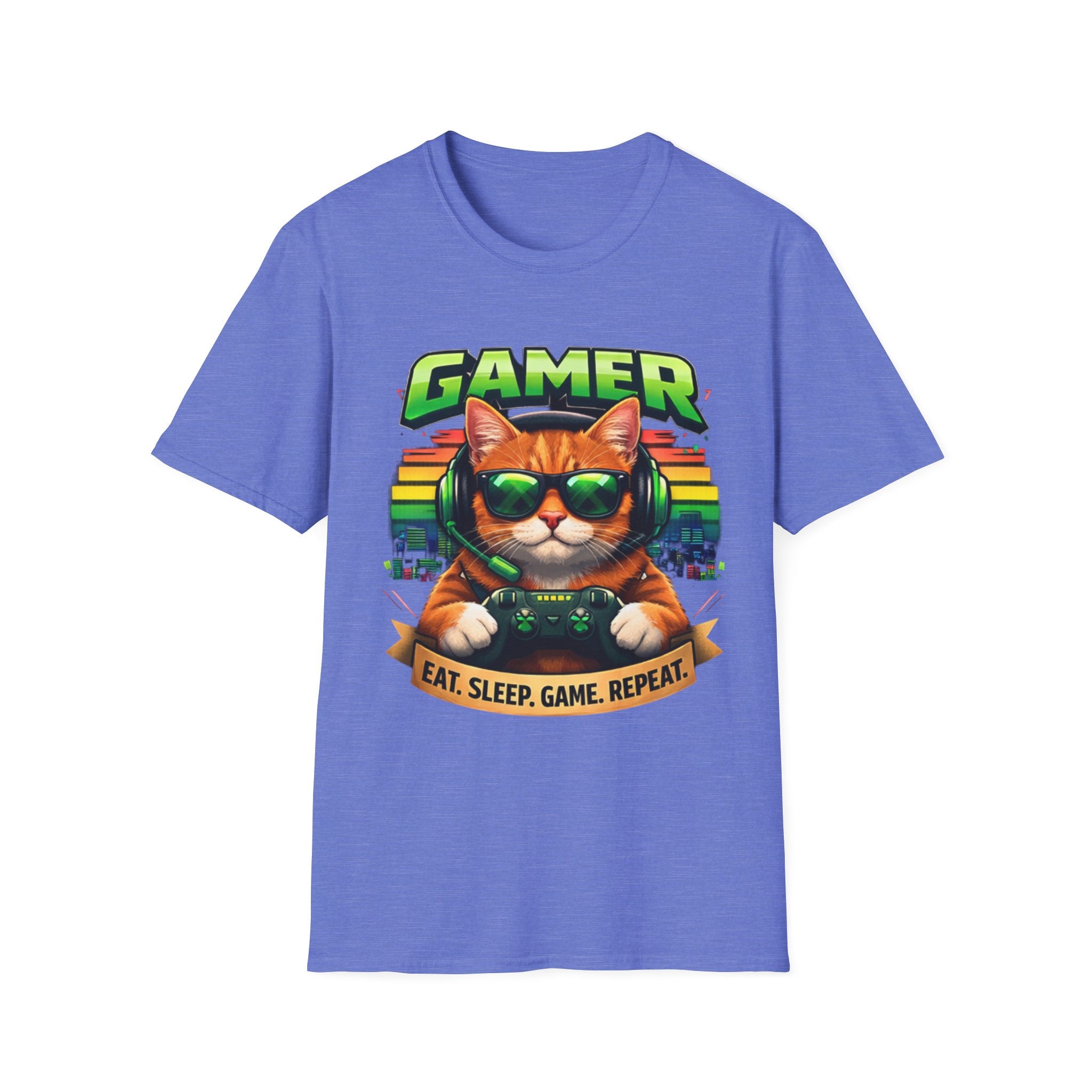 Gamer Cat with Controller T-Shirt | Eat Sleep Game Repeat