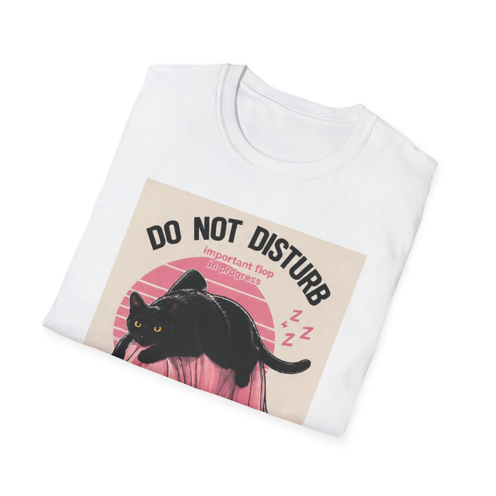 Do Not Disturb Black Cat T-Shirt | Sleeping Cat Graphic Tee, Retro Pink Moon