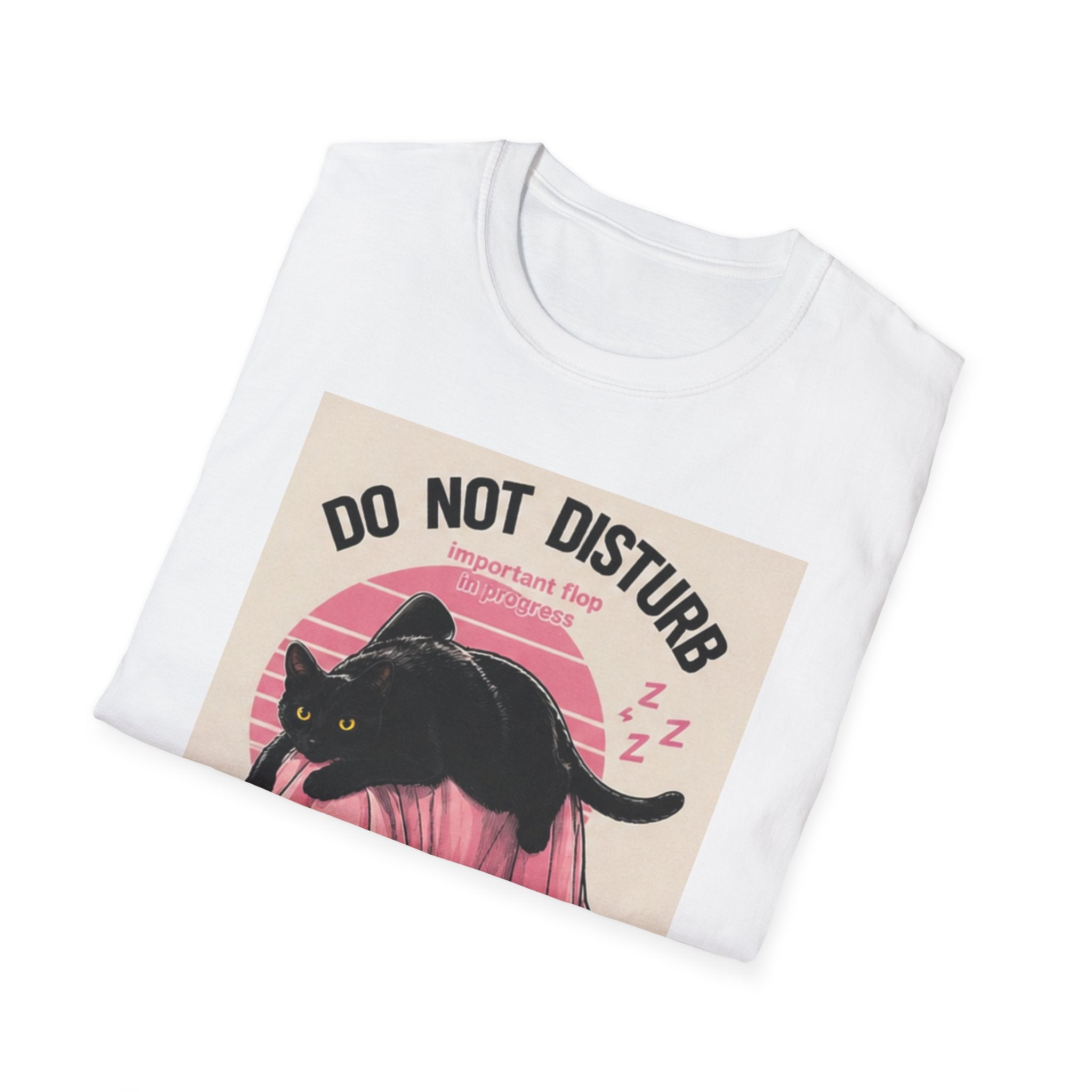 Do Not Disturb Black Cat T-Shirt | Sleeping Cat Graphic Tee, Retro Pink Moon