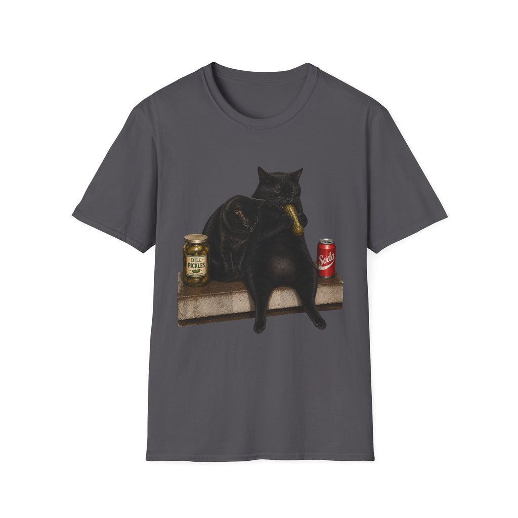 Black Cat Sitting with Drinks T-Shirt | Funny Cat Illustration