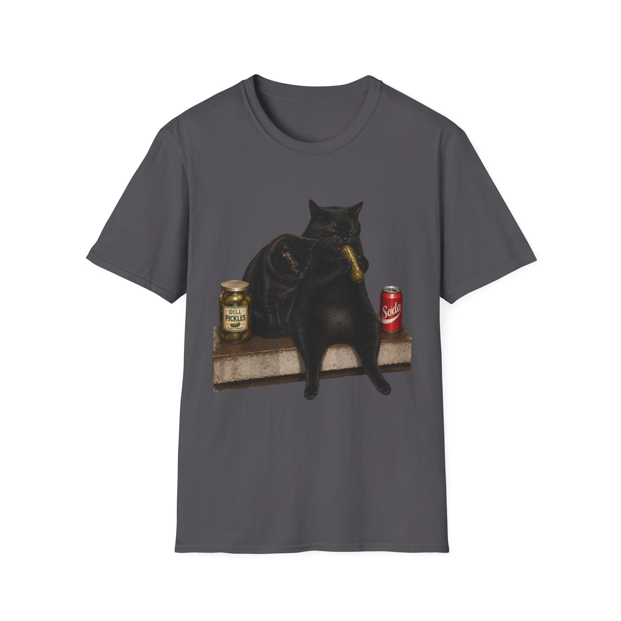 Black Cat Sitting with Drinks T-Shirt | Funny Cat Illustration
