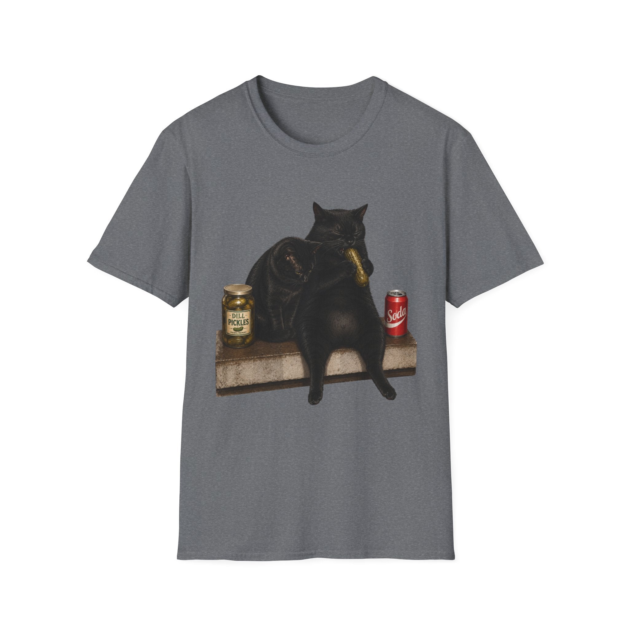 Black Cat Sitting with Drinks T-Shirt | Funny Cat Illustration