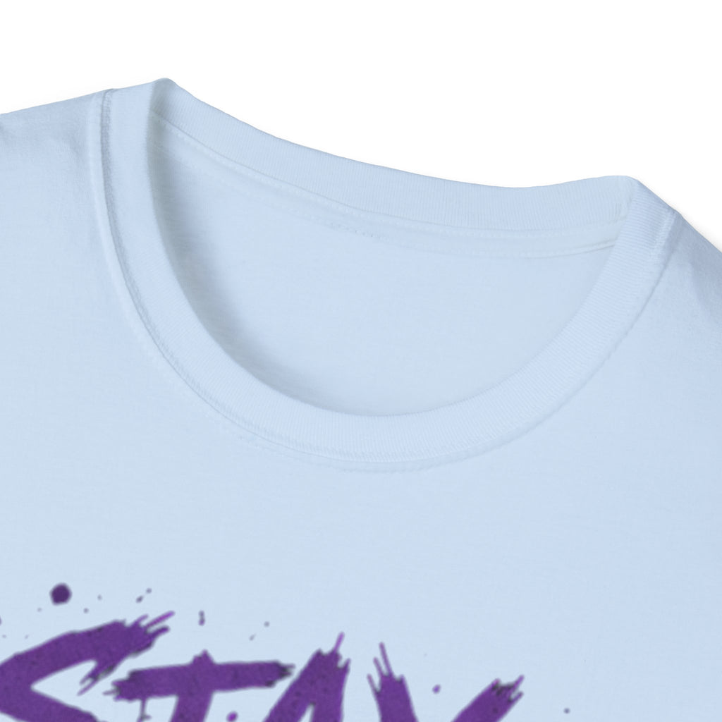 Stay Feral Cat Illustration T-Shirt | Black Cat, Purple Graffiti Text