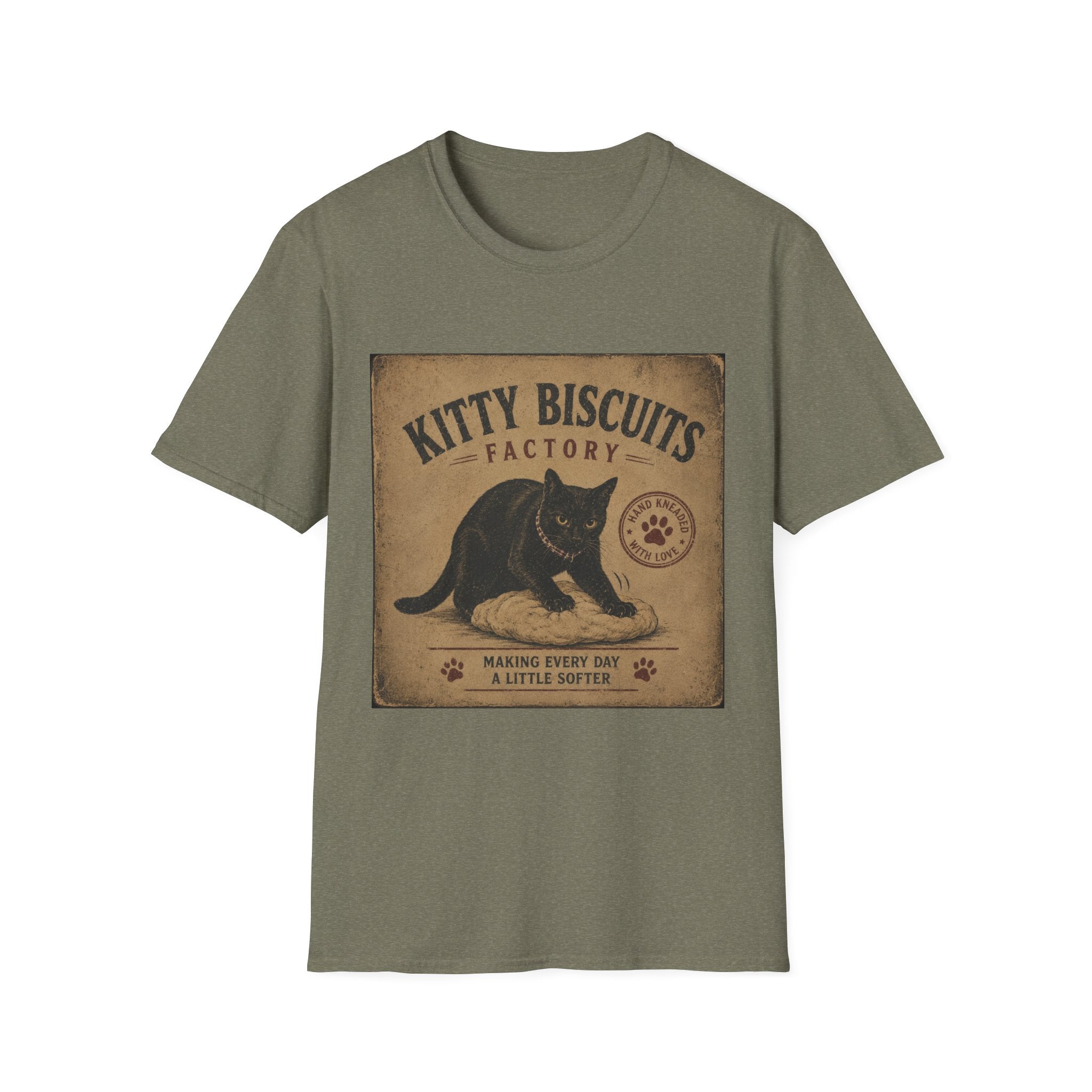 Kitty Biscuits Factory T-Shirt | Vintage Black Cat Illustration